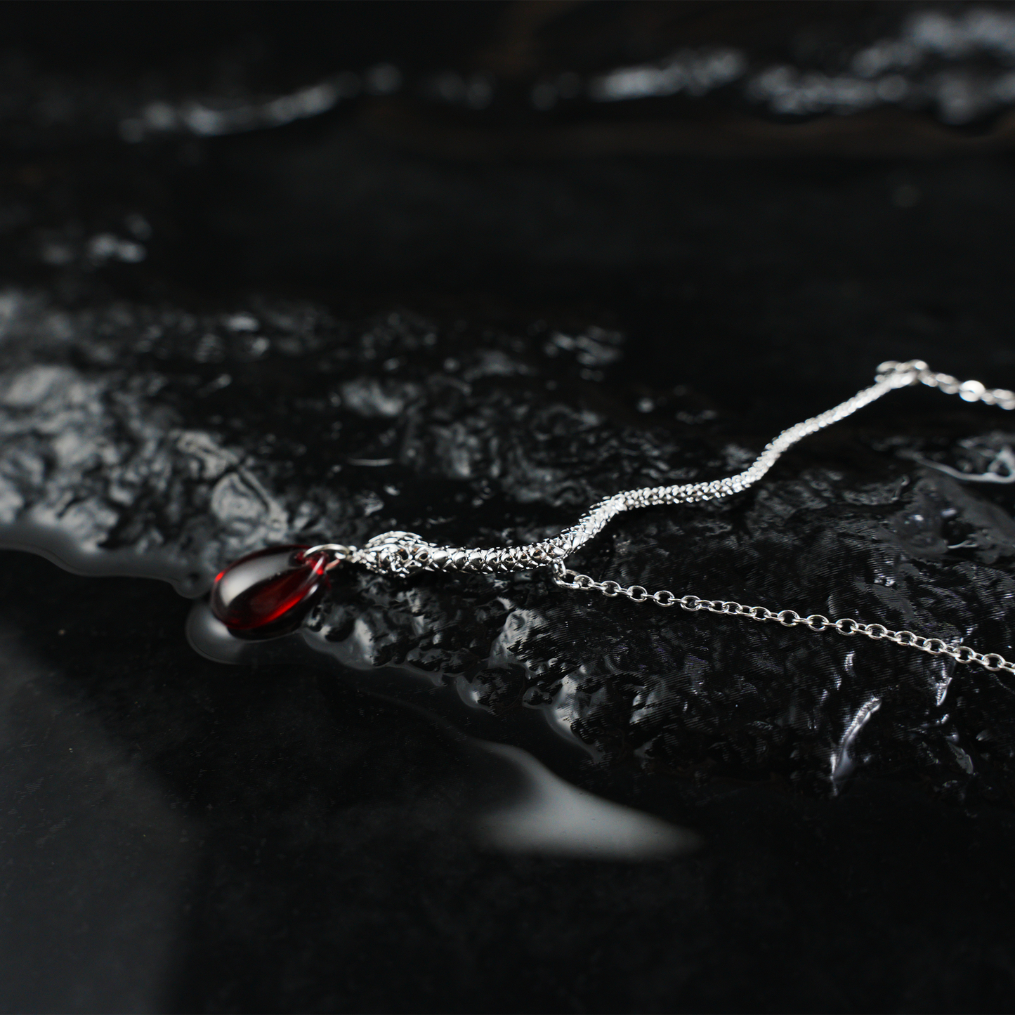 Snake Necklace with Red Teardrop Pendant Gothic Talisman Jewelry