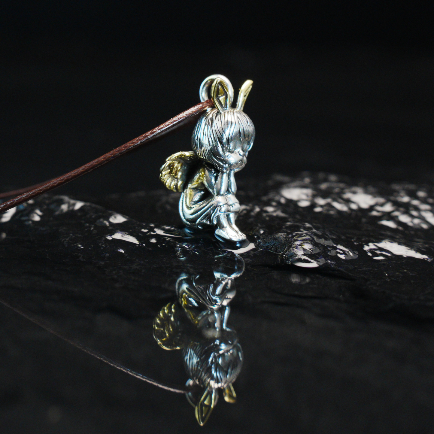 Gothic Bunny Angel Pendant, Fantasy Rabbit Fairy Necklace, Guardian Spirit Jewelry