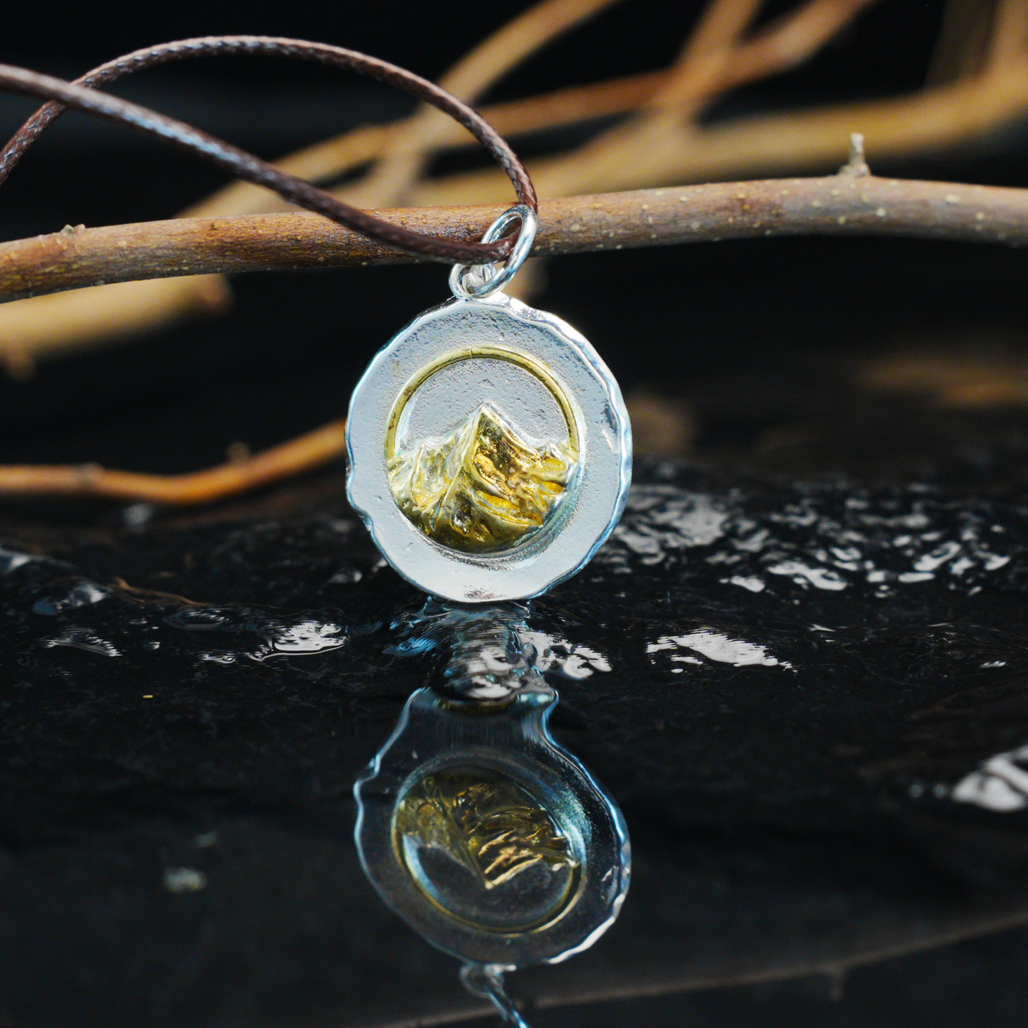 Mystic Mountain Pendant, Gold & Silver Two-Tone Nature Jewelry, Symbol of Strength and Ascension