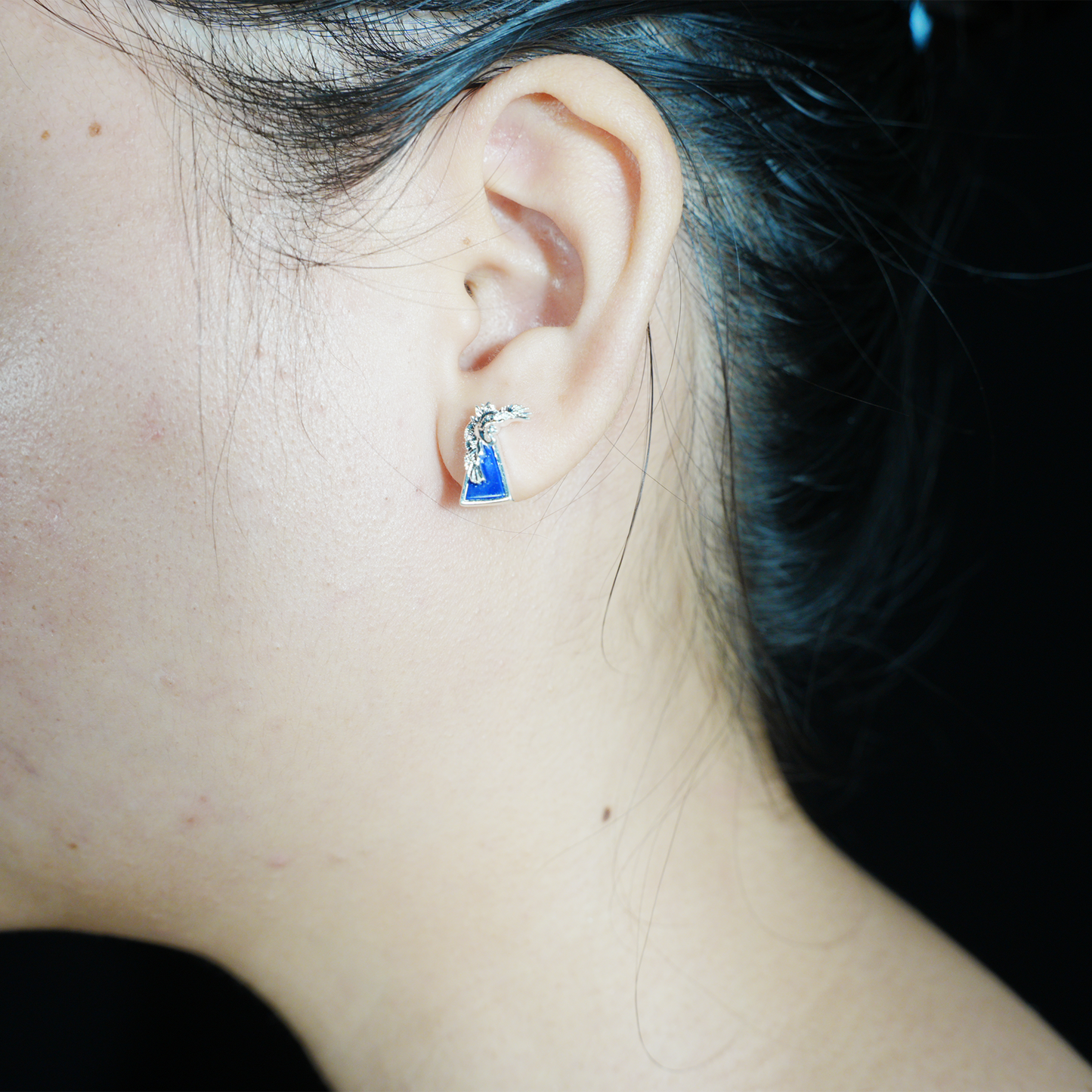Blue Inlay Bird Earrings Symbol of Freedom Elegant Statement Jewelry