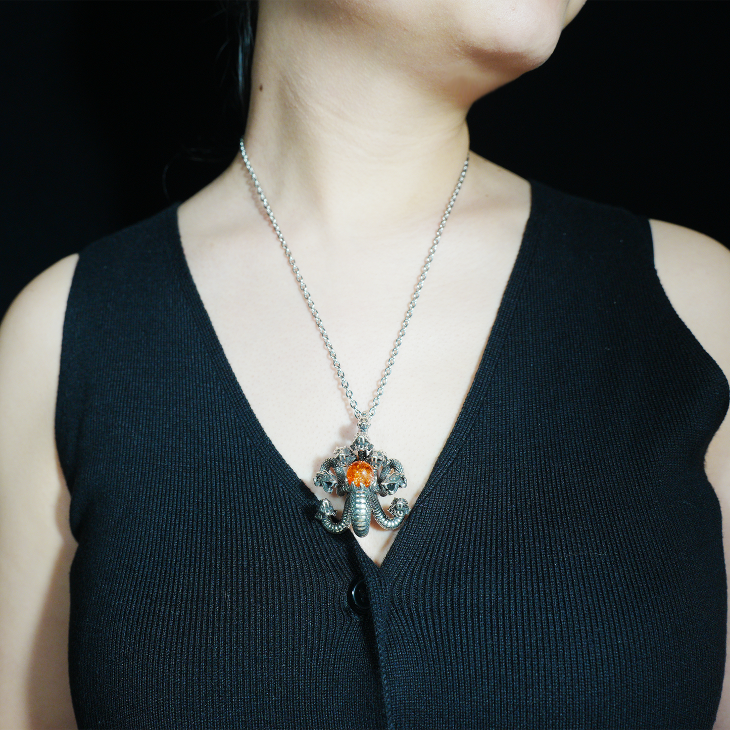Yamata no Orochi Necklace, Japanese Myth Serpent Pendant, Gothic Fantasy Jewelry