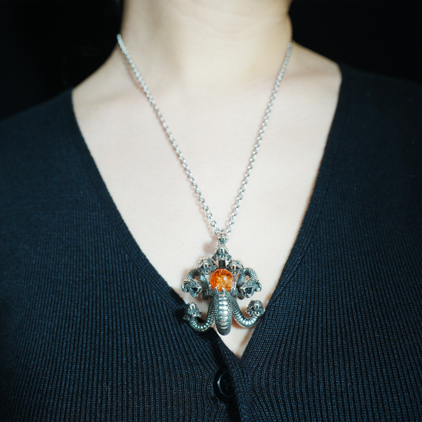 Yamata no Orochi Necklace, Japanese Myth Serpent Pendant, Gothic Fantasy Jewelry