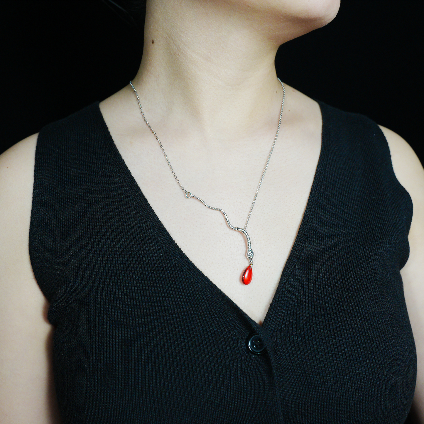 Snake Necklace with Red Teardrop Pendant Gothic Talisman Jewelry