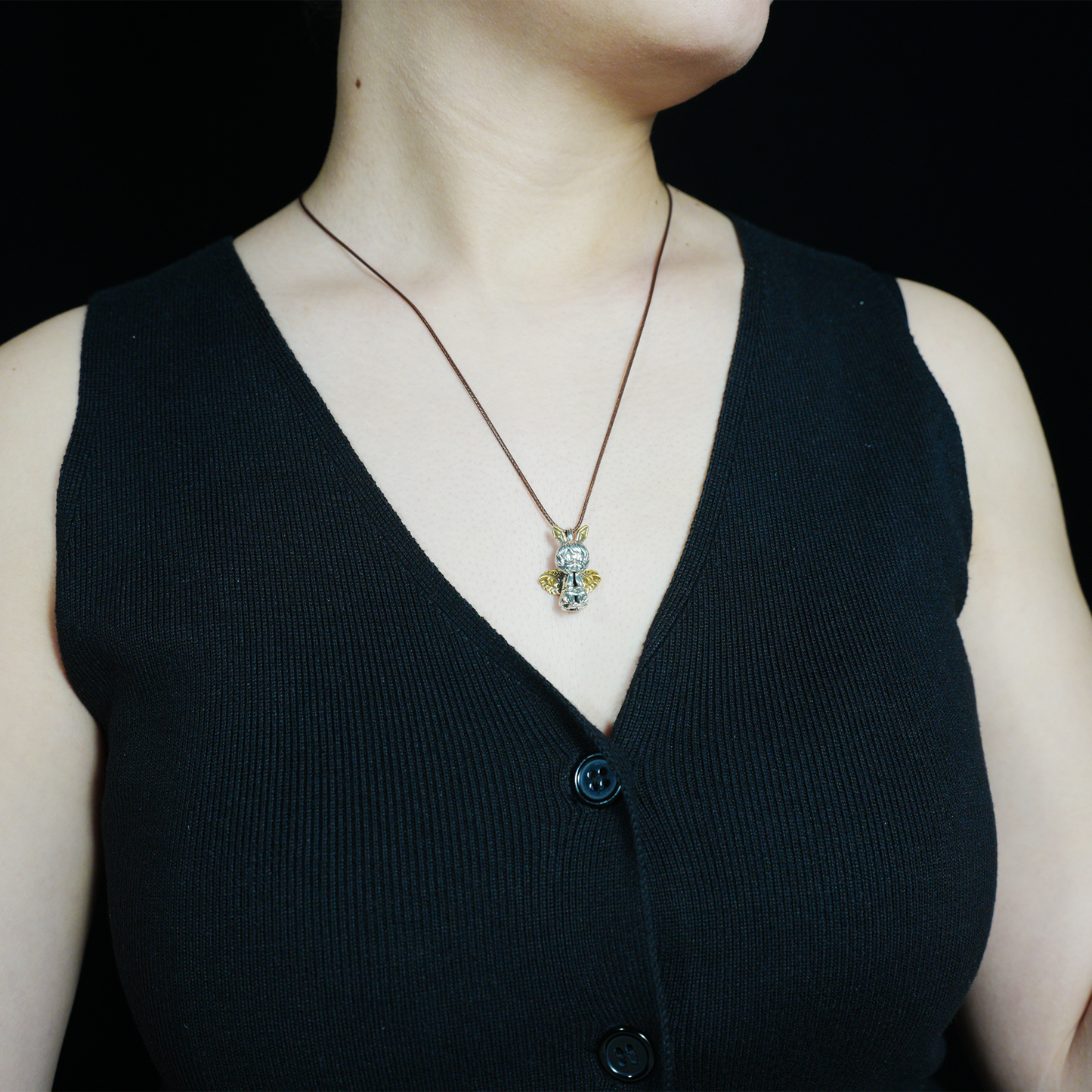 Gothic Bunny Angel Pendant, Fantasy Rabbit Fairy Necklace, Guardian Spirit Jewelry