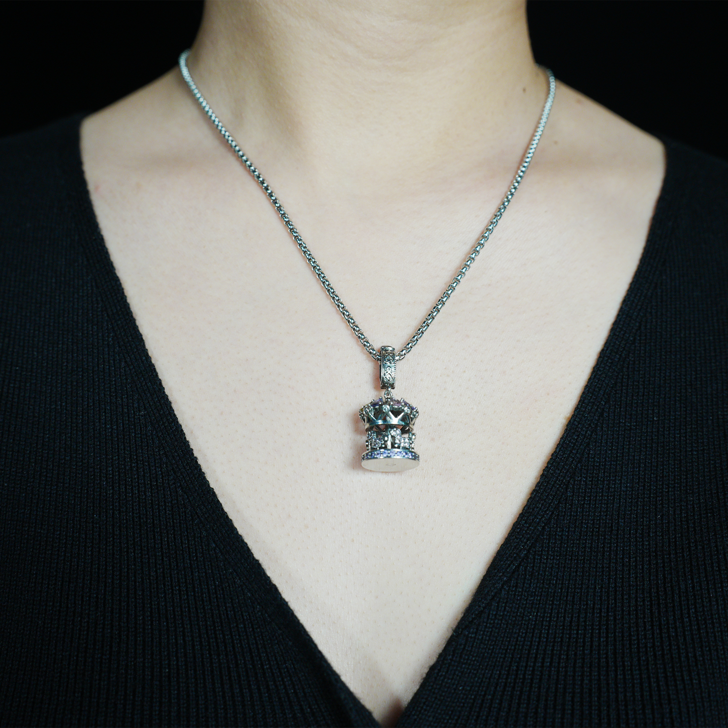 Gothic Carousel Crown Pendant, Fantasy Merry-Go-Round Necklace, Gothic Lolita Jewelry
