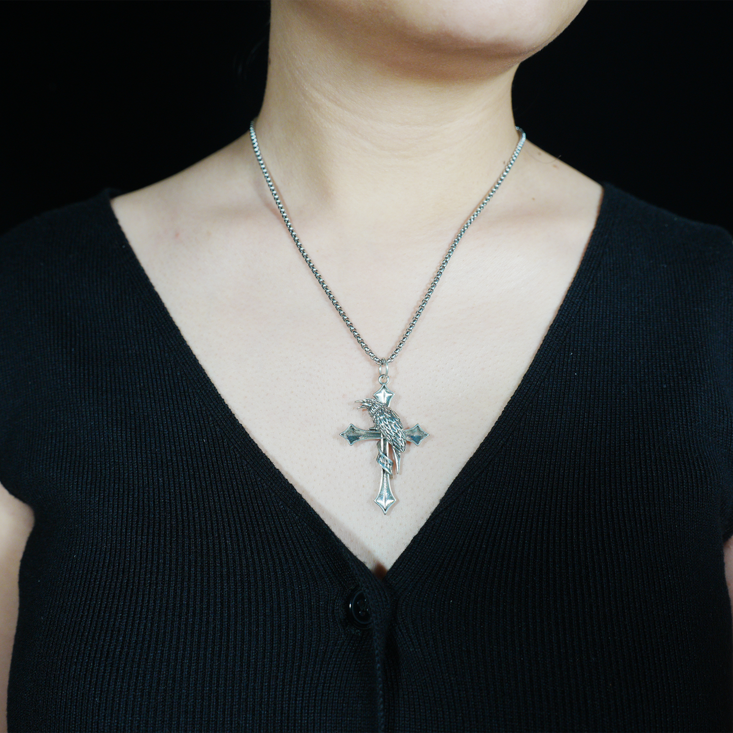 Raven & Cross Gothic Pendant, Dark Gothic brass Necklace, Symbol of Fate & Mystery