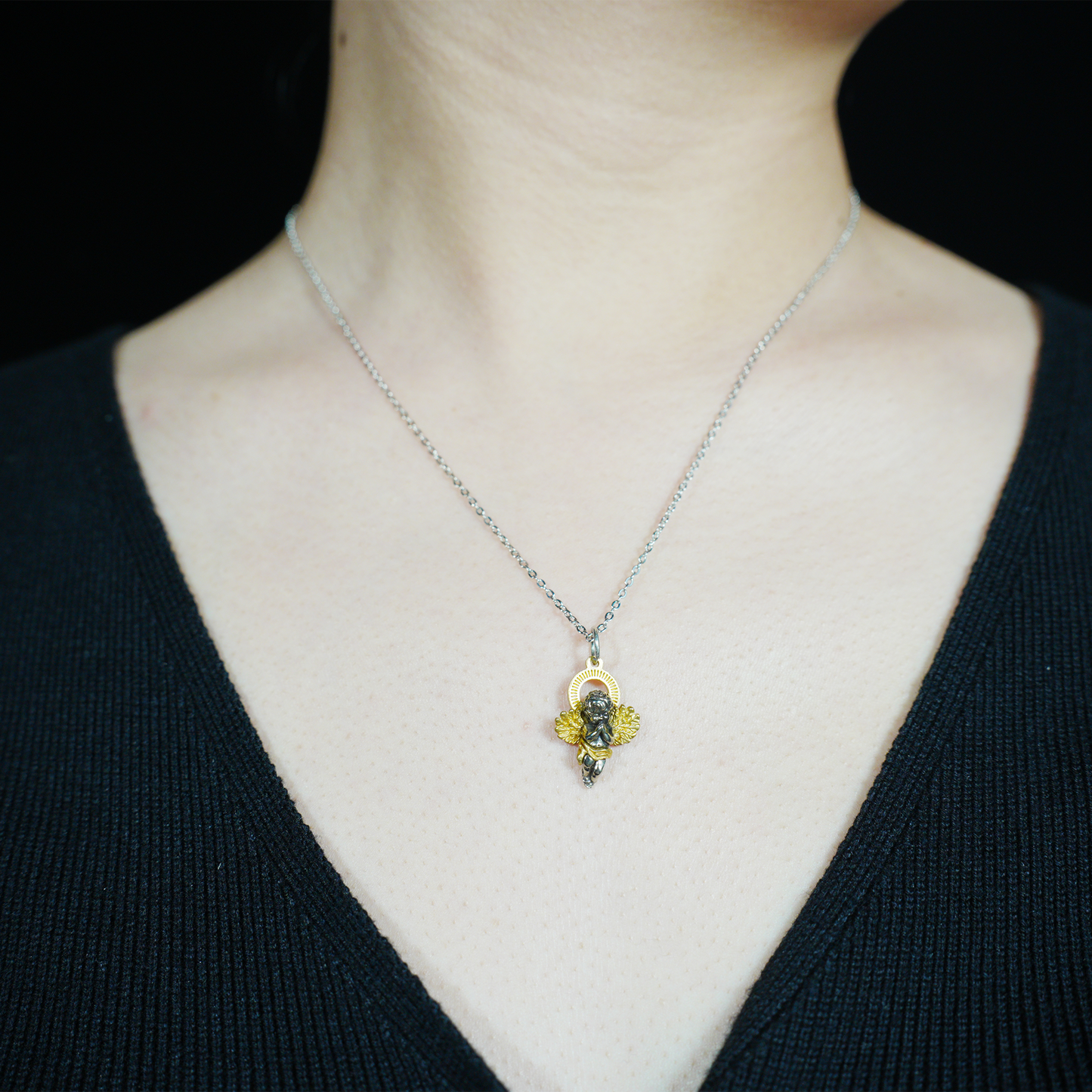 Schutzengel Anhänger, Vintage Betende Cherub Halskette, Gothic Engel Schmuck Charm