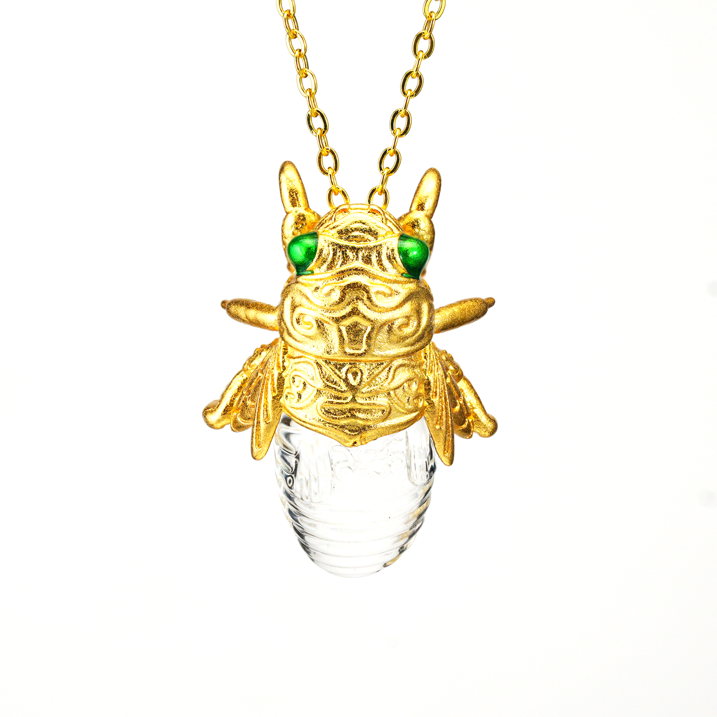 Halskette mit Zikadenanhänger – Vintage-Insektenschmuck in Kristalloptik, Symbol der Wiedergeburt und Klarheit, von der Natur inspiriertes Totemgeschenk