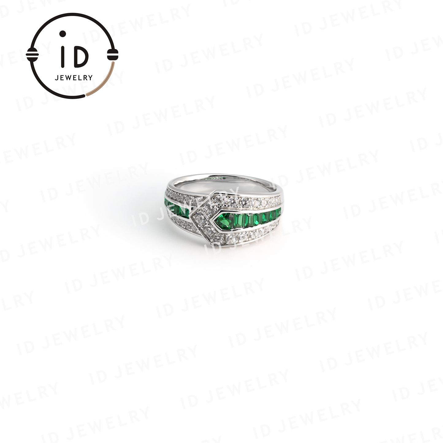 Emerald Band Ring 925 Sterling Silver, Geometric Design, Women’s Emerald Jewelry, Anniversary Gift Idea, Handmade
