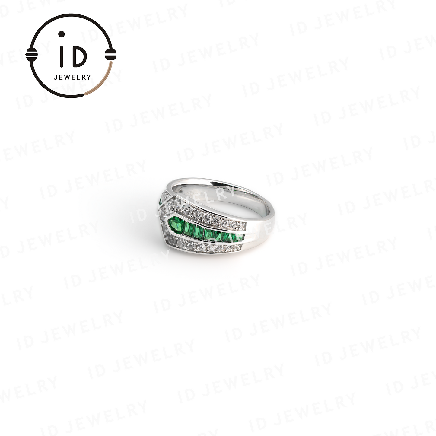 Emerald Band Ring 925 Sterling Silver, Geometric Design, Women’s Emerald Jewelry, Anniversary Gift Idea, Handmade