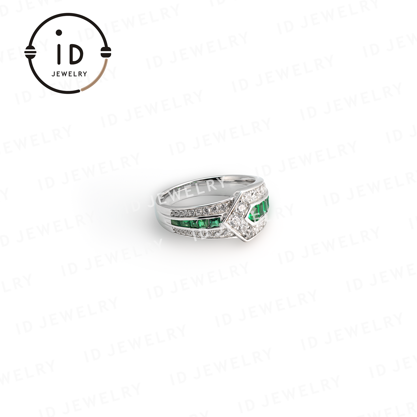 Emerald Band Ring 925 Sterling Silver, Geometric Design, Women’s Emerald Jewelry, Anniversary Gift Idea, Handmade