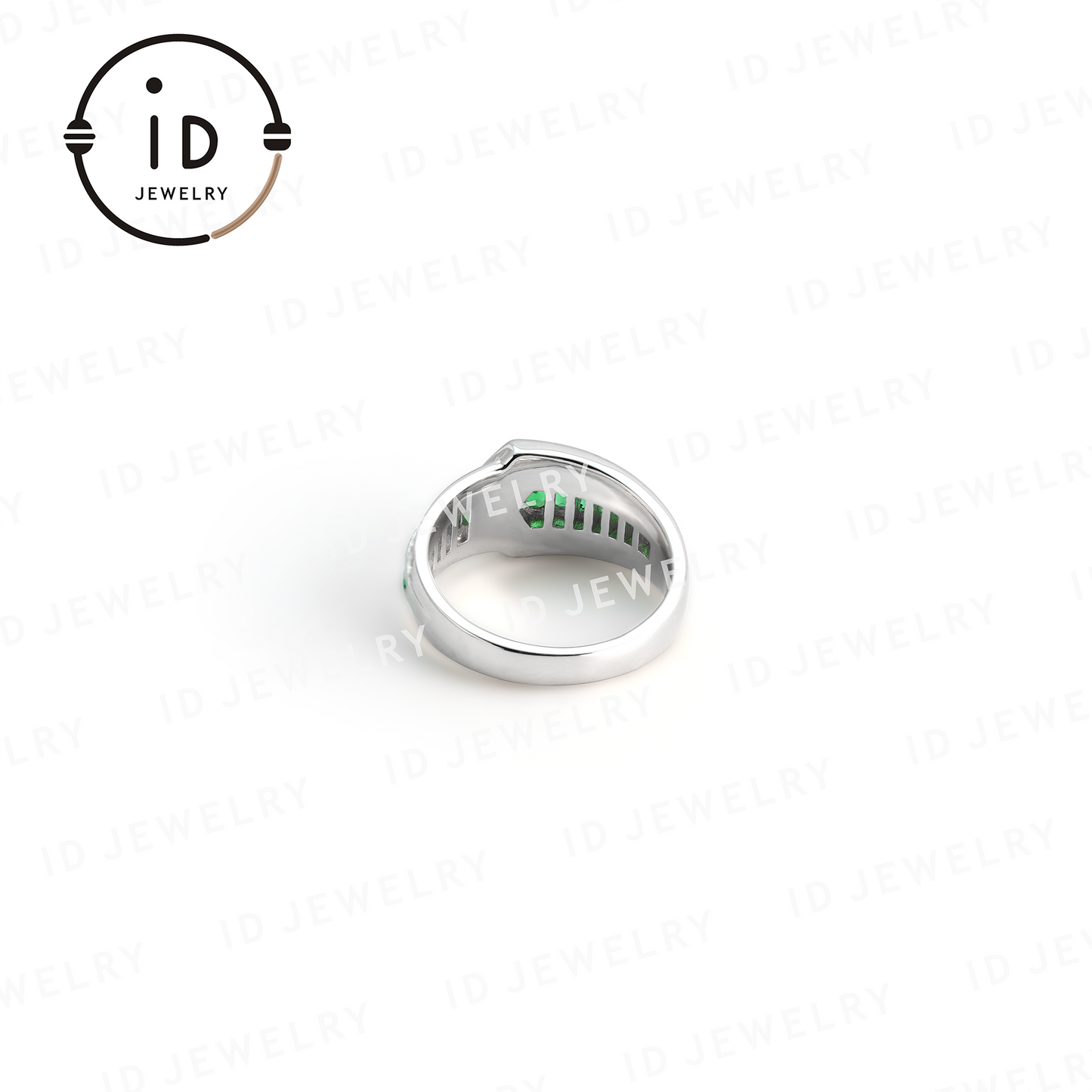 Emerald Band Ring 925 Sterling Silver, Geometric Design, Women’s Emerald Jewelry, Anniversary Gift Idea, Handmade