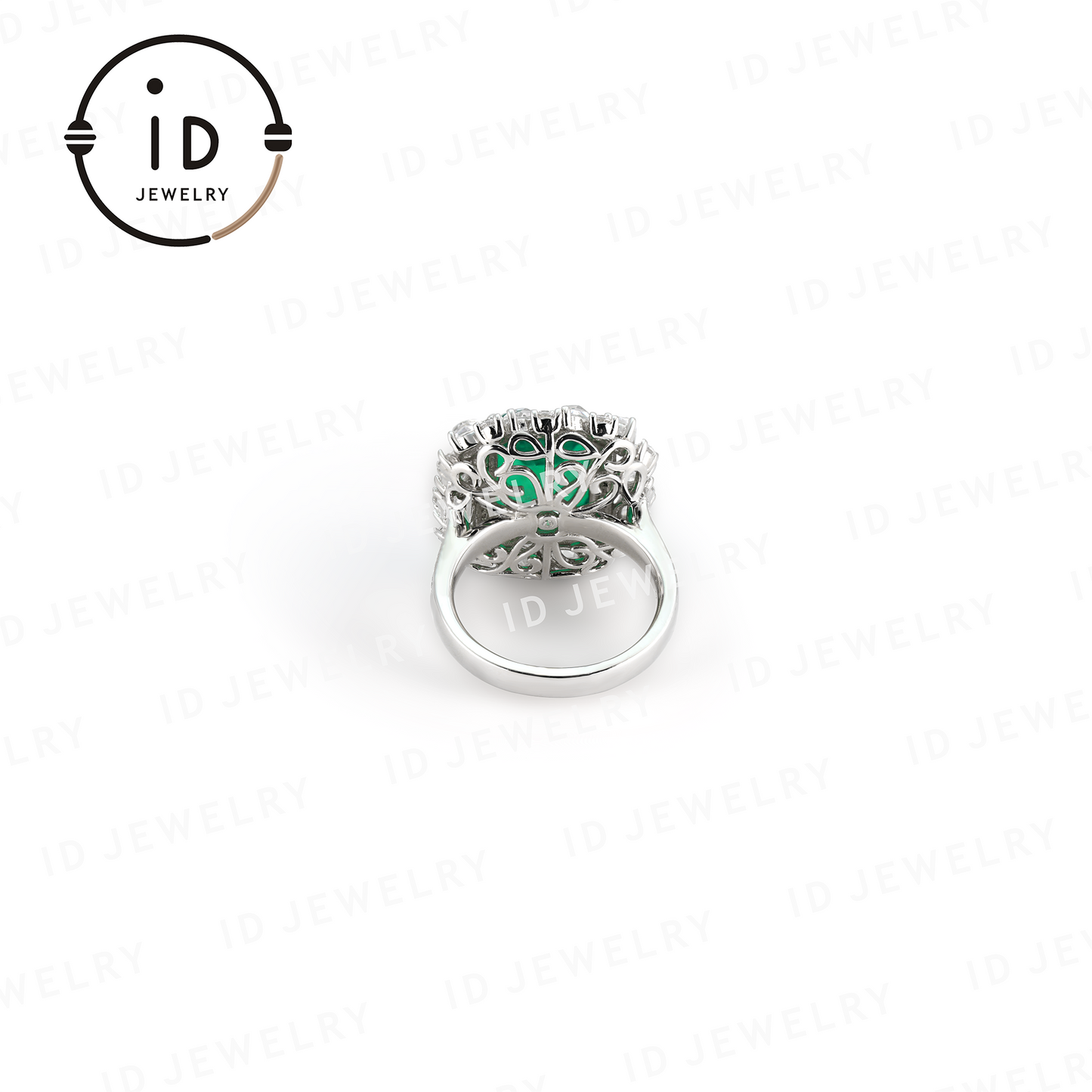 Rectangular Emerald Ring with Diamond Halo, Sterling Silver Ring, Lab-Created Emerald for Women, Anniversary Jewelry Gift