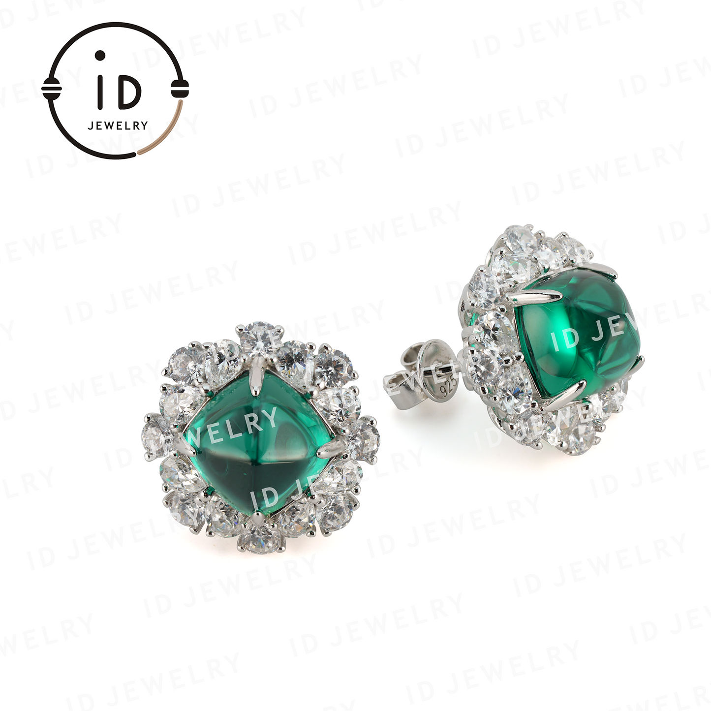 Diamond-Shaped Sterling Silver Emerald Earrings, Luxurious and Stylish, Perfect Gift for Special Occasions