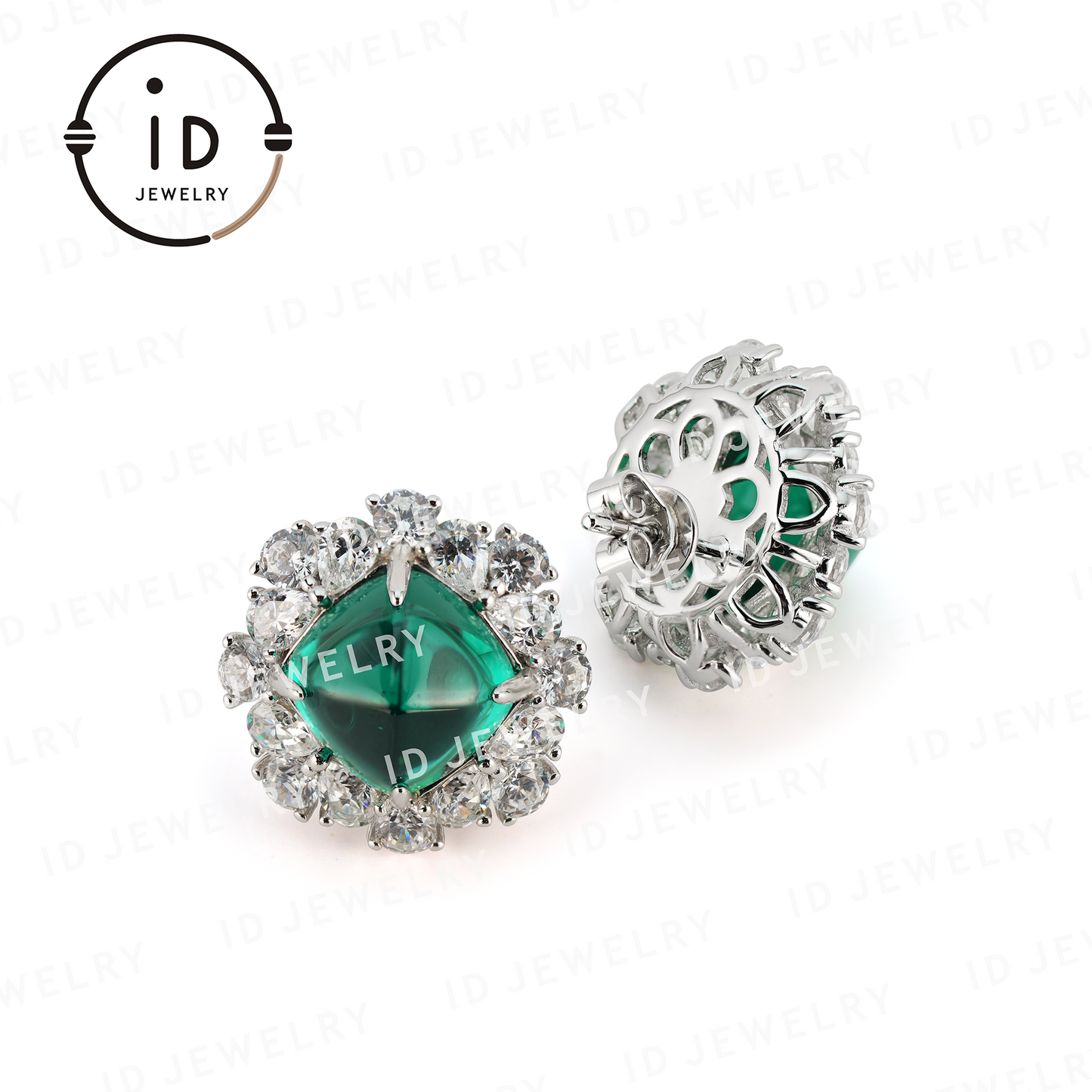 Diamond-Shaped Sterling Silver Emerald Earrings, Luxurious and Stylish, Perfect Gift for Special Occasions