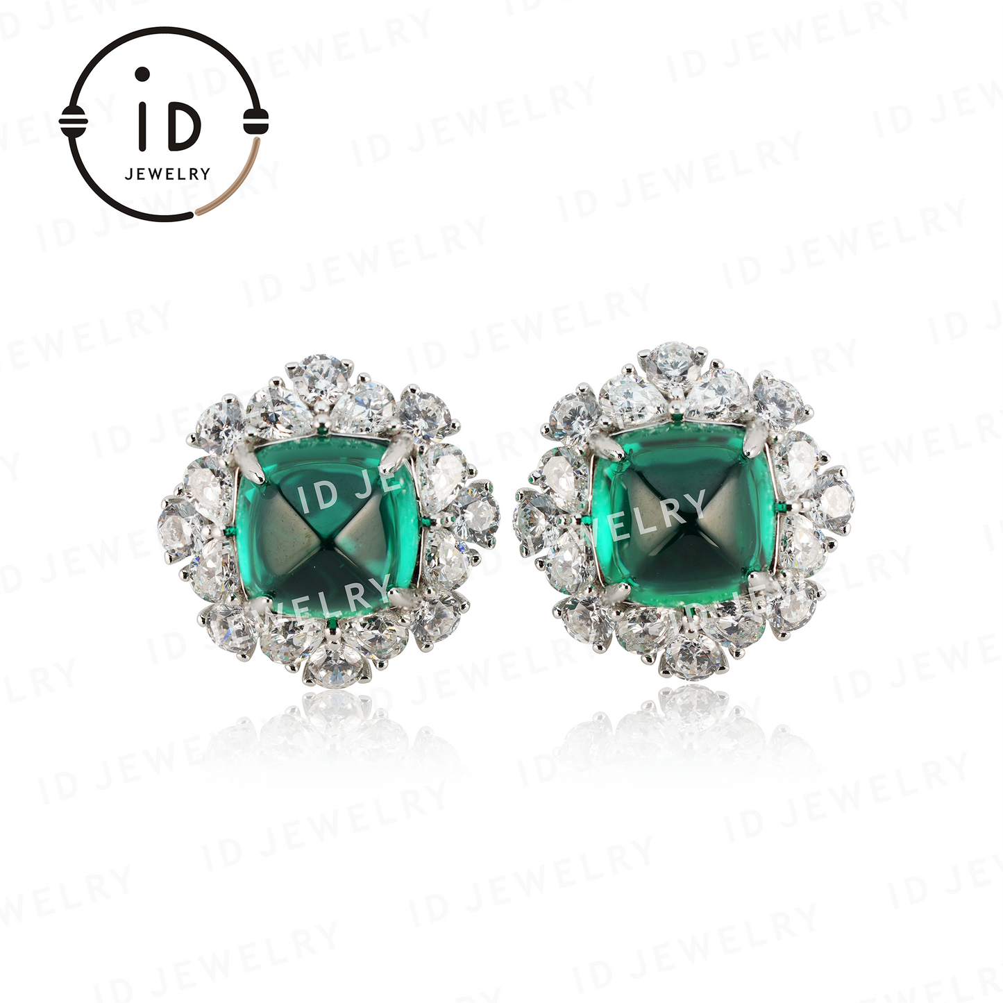 Diamond-Shaped Sterling Silver Emerald Earrings, Luxurious and Stylish, Perfect Gift for Special Occasions
