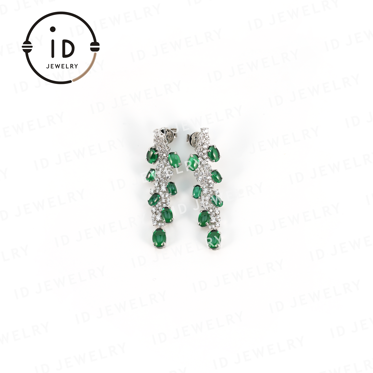Oval Tassel Emerald Earrings 925 Sterling Silver Jewelry, Birthday & Wedding Gift for Women