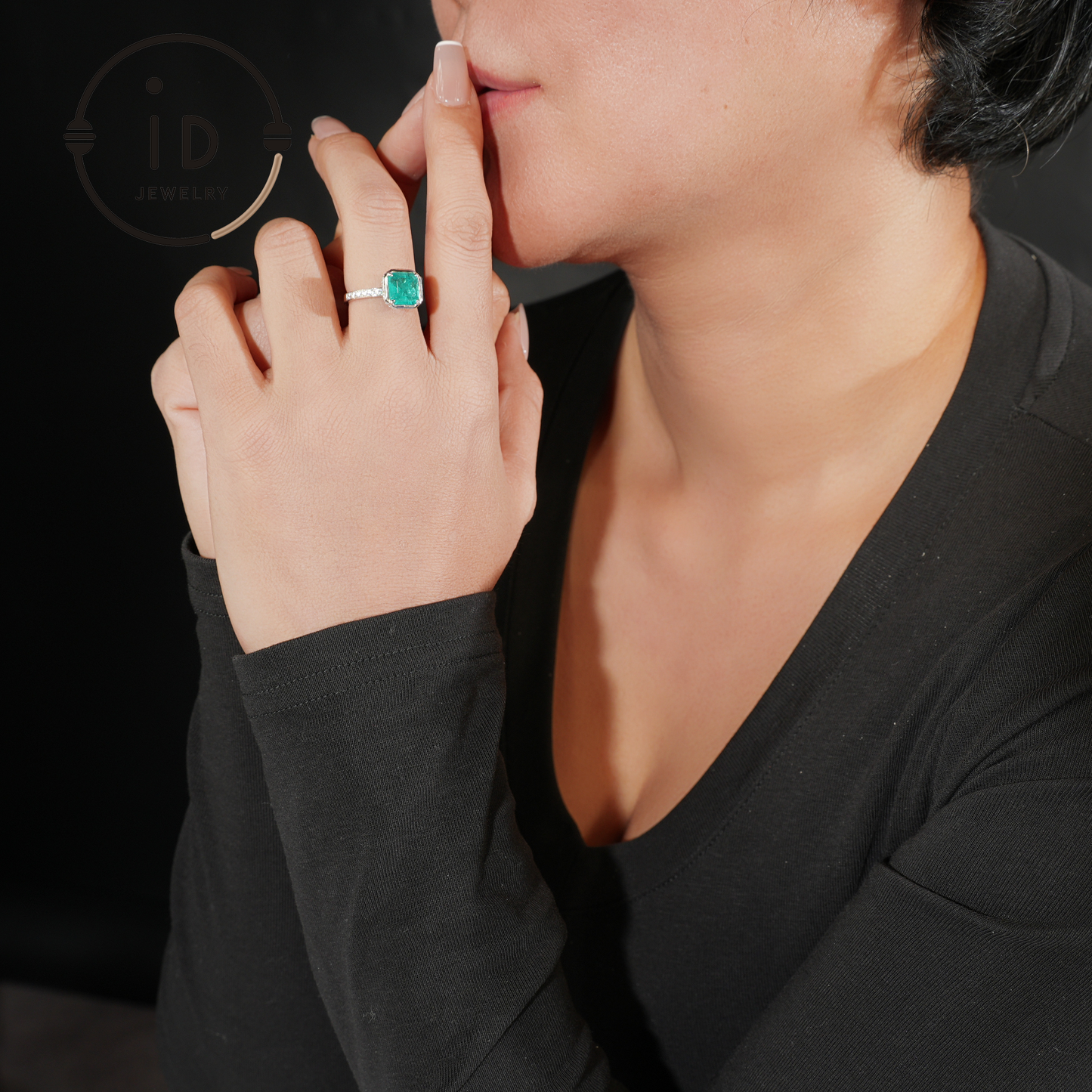 Silver Emerald Ring, Square Gemstone Ring, Handmade 925 Sterling Silver, Sustainable Design, Gift for Women
