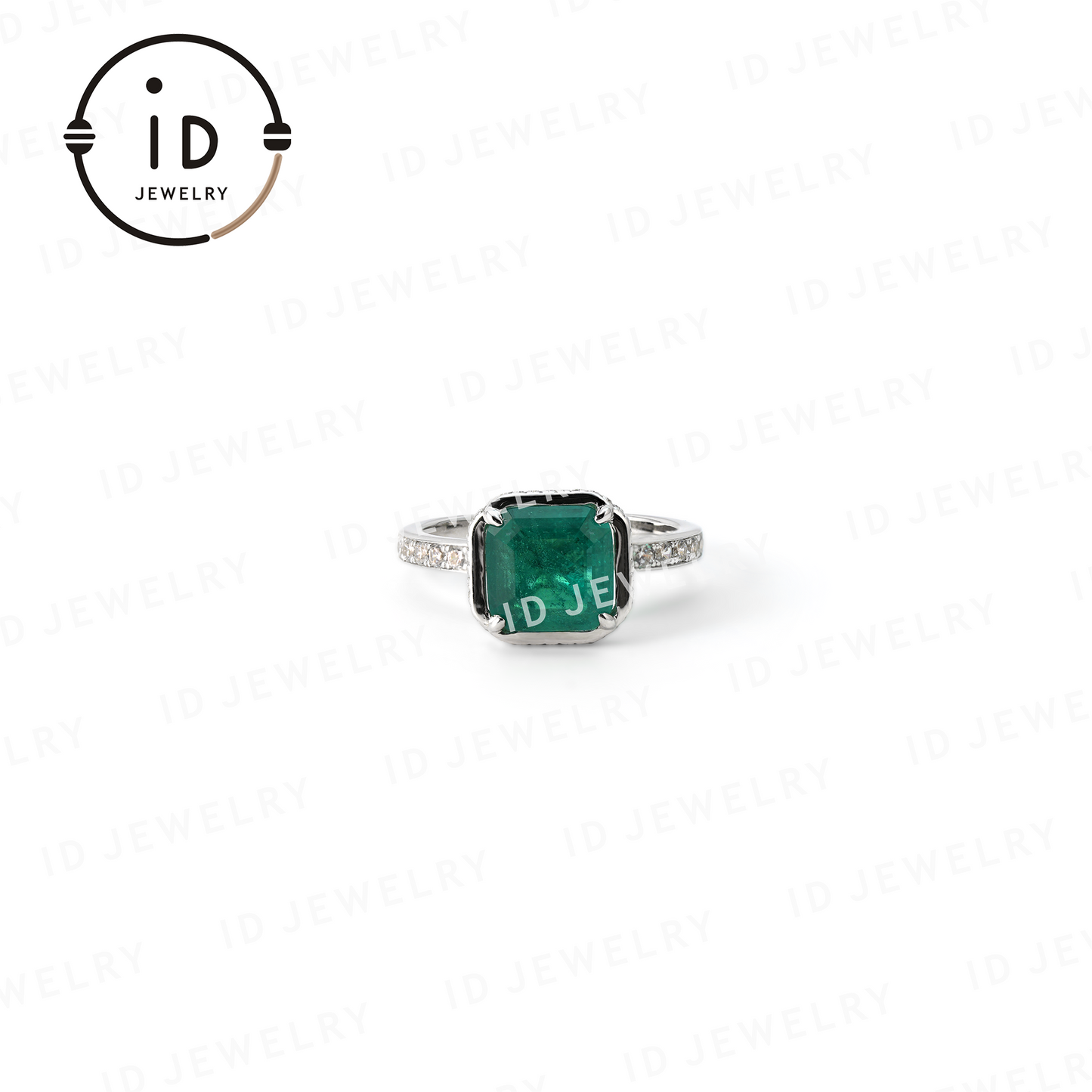 Silver Emerald Ring, Square Gemstone Ring, Handmade 925 Sterling Silver, Sustainable Design, Gift for Women