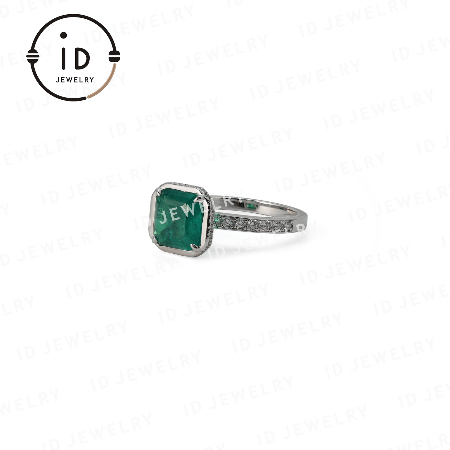 Silver Emerald Ring, Square Gemstone Ring, Handmade 925 Sterling Silver, Sustainable Design, Gift for Women