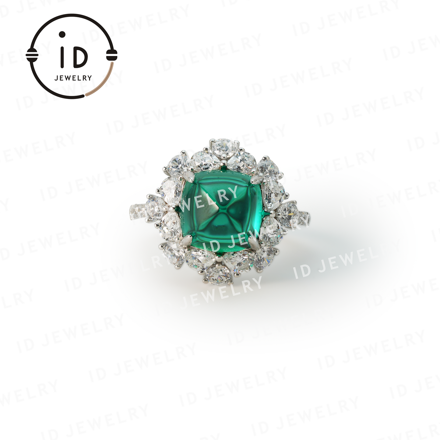 Diamond-Shaped Sugarloaf Emerald Ring, Sterling Silver Jewelry for Women, Perfect Gift for Special Occasions