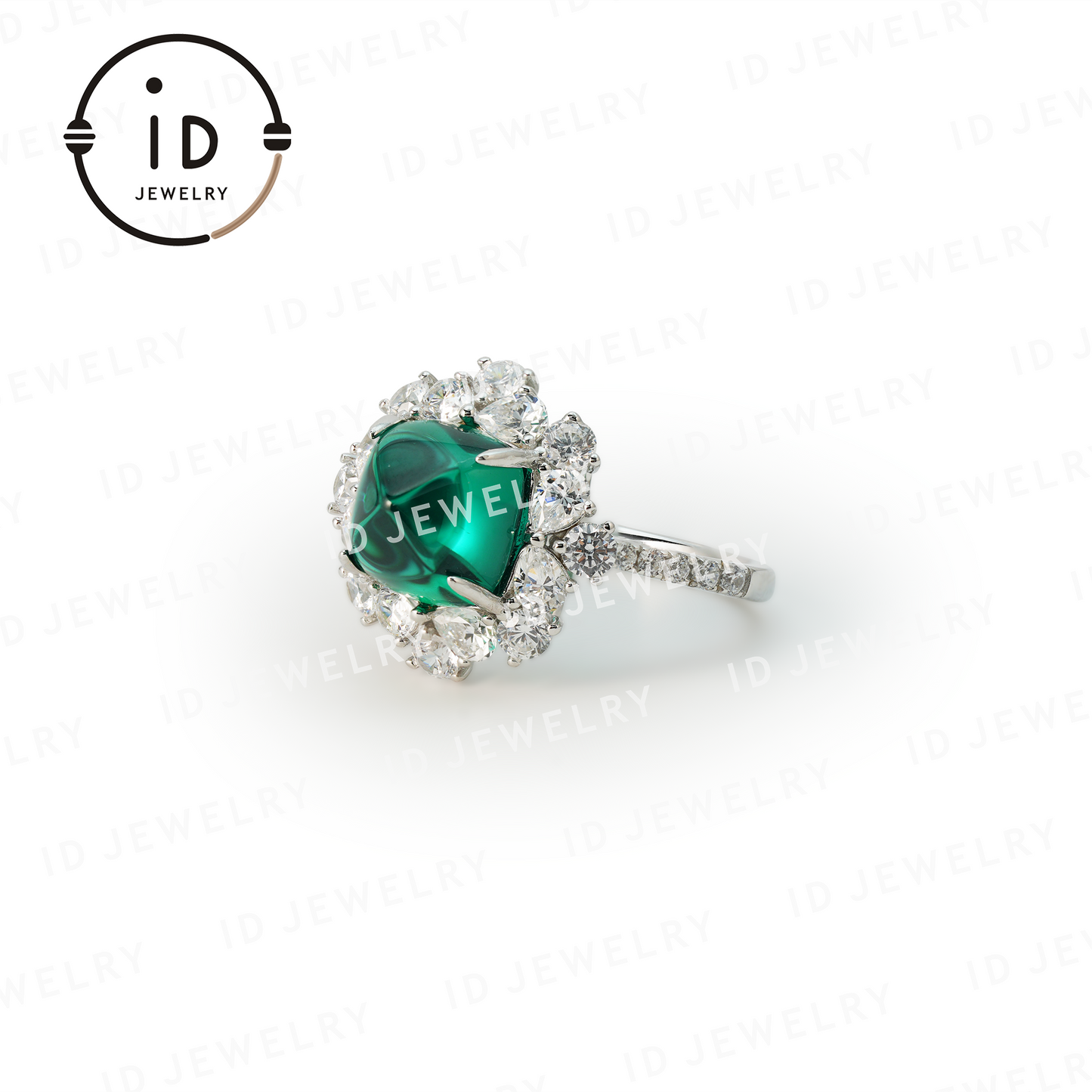 Diamond-Shaped Sugarloaf Emerald Ring, Sterling Silver Jewelry for Women, Perfect Gift for Special Occasions