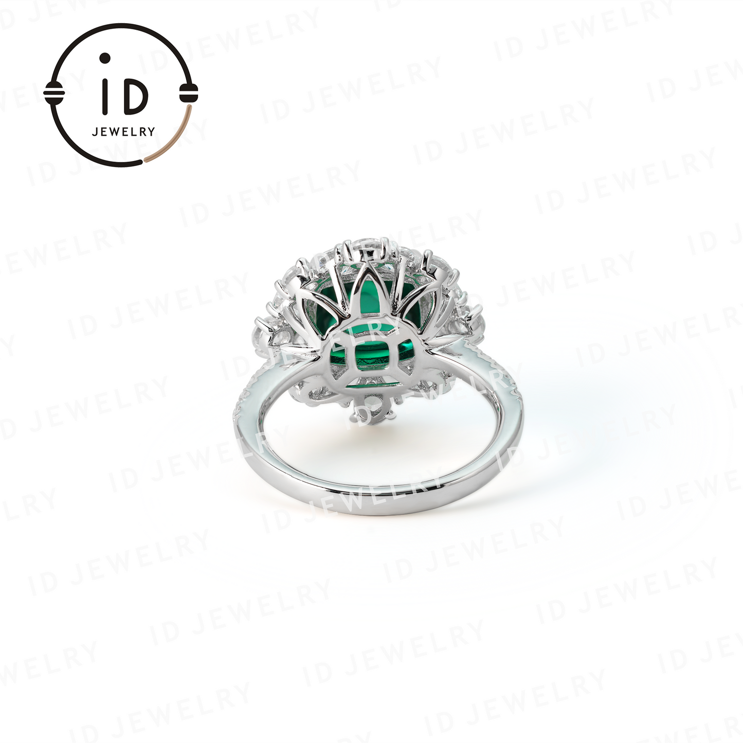 Diamond-Shaped Sugarloaf Emerald Ring, Sterling Silver Jewelry for Women, Perfect Gift for Special Occasions