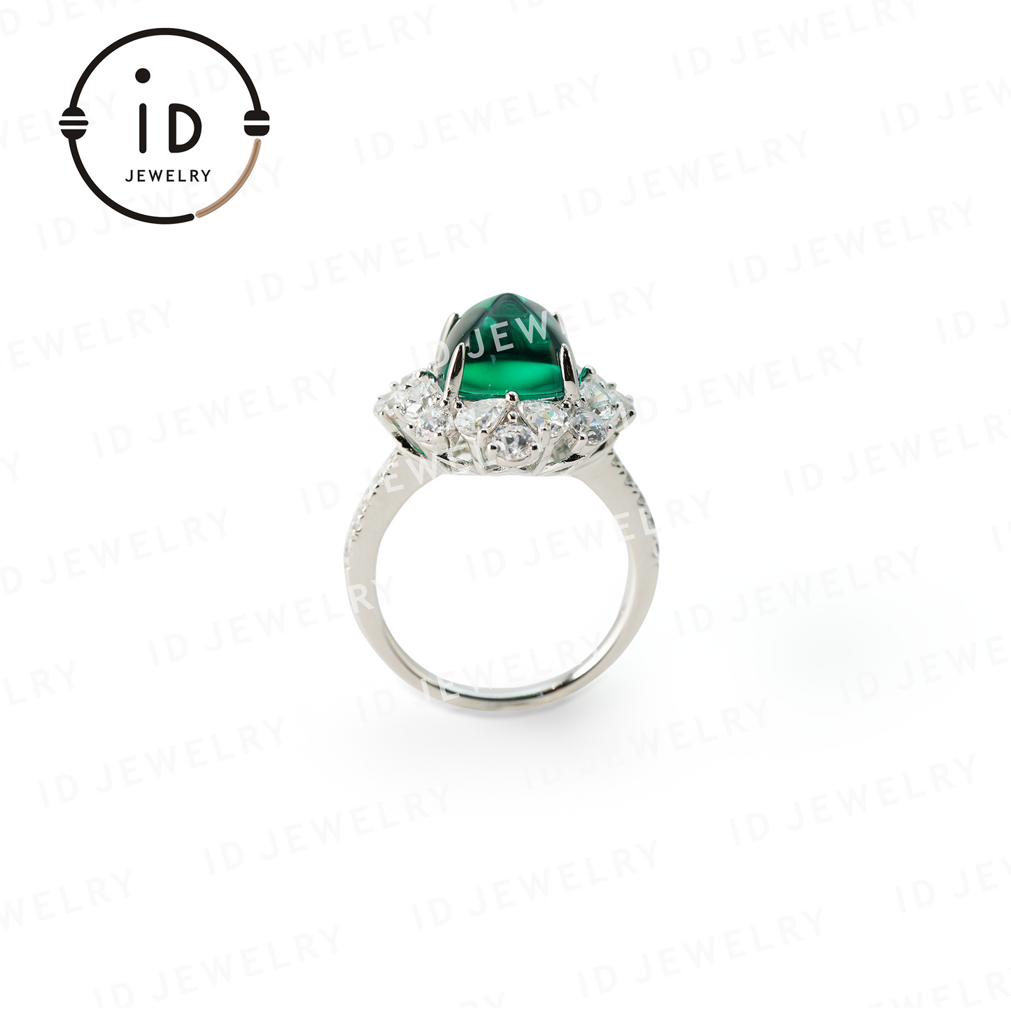 Diamond-Shaped Sugarloaf Emerald Ring, Sterling Silver Jewelry for Women, Perfect Gift for Special Occasions