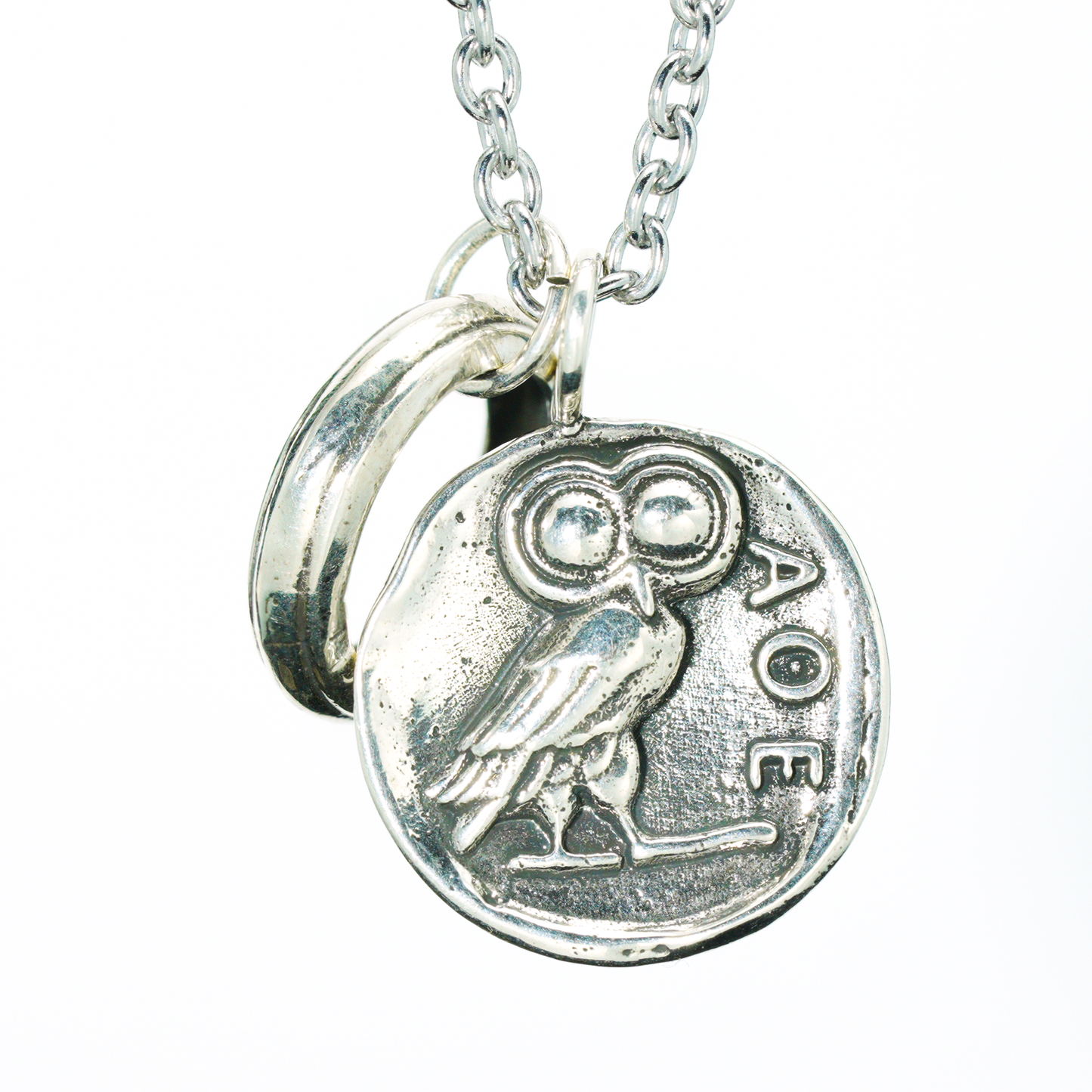 Greek Owl Coin Pendant Necklace | Wisdom Totem Jewelry | Antique Athenian Style Unisex Necklace for Everyday Wear