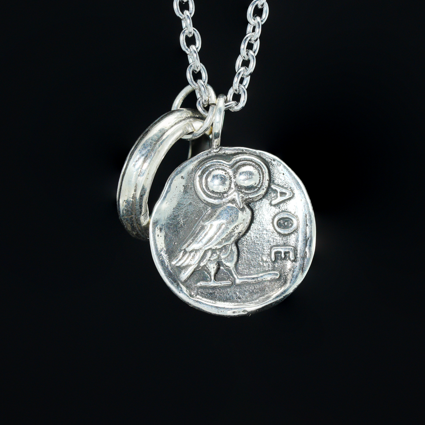 Greek Owl Coin Pendant Necklace | Wisdom Totem Jewelry | Antique Athenian Style Unisex Necklace for Everyday Wear