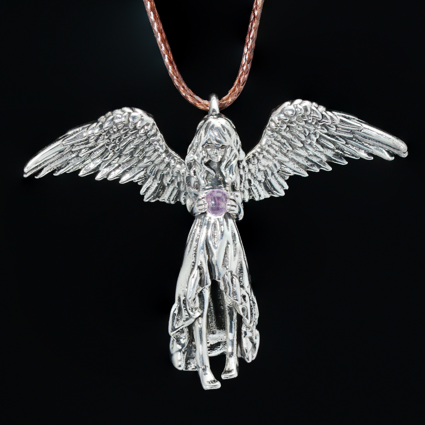 Guardian Angel Wings Pendant Necklace – Vintage Carved Spiritual Jewelry, Pendant for Blessings & Protection