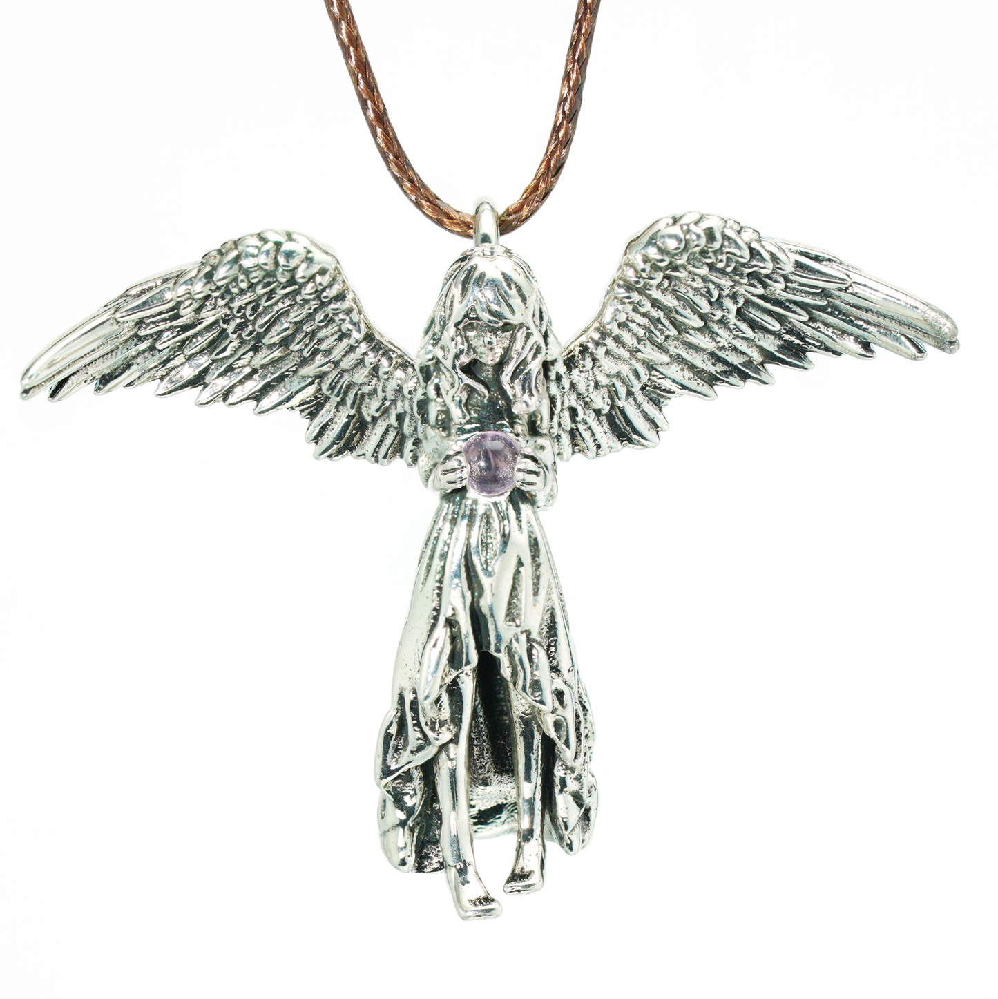 Guardian Angel Wings Pendant Necklace – Vintage Carved Spiritual Jewelry, Pendant for Blessings & Protection