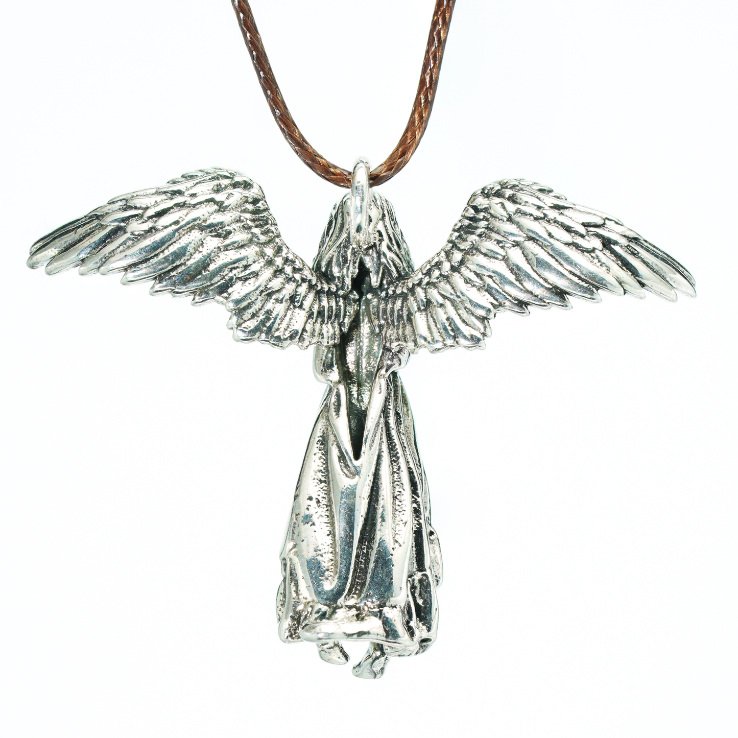 Guardian Angel Wings Pendant Necklace – Vintage Carved Spiritual Jewelry, Pendant for Blessings & Protection