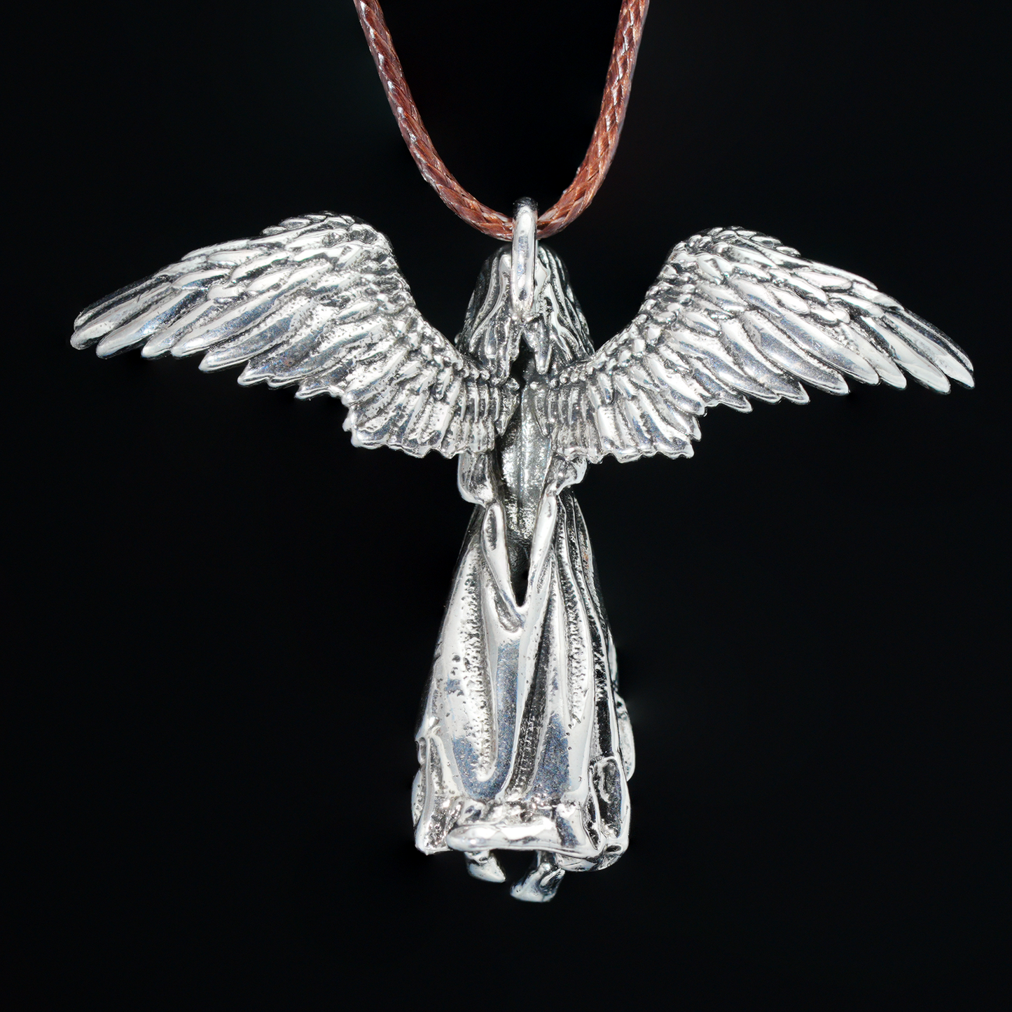 Guardian Angel Wings Pendant Necklace – Vintage Carved Spiritual Jewelry, Pendant for Blessings & Protection