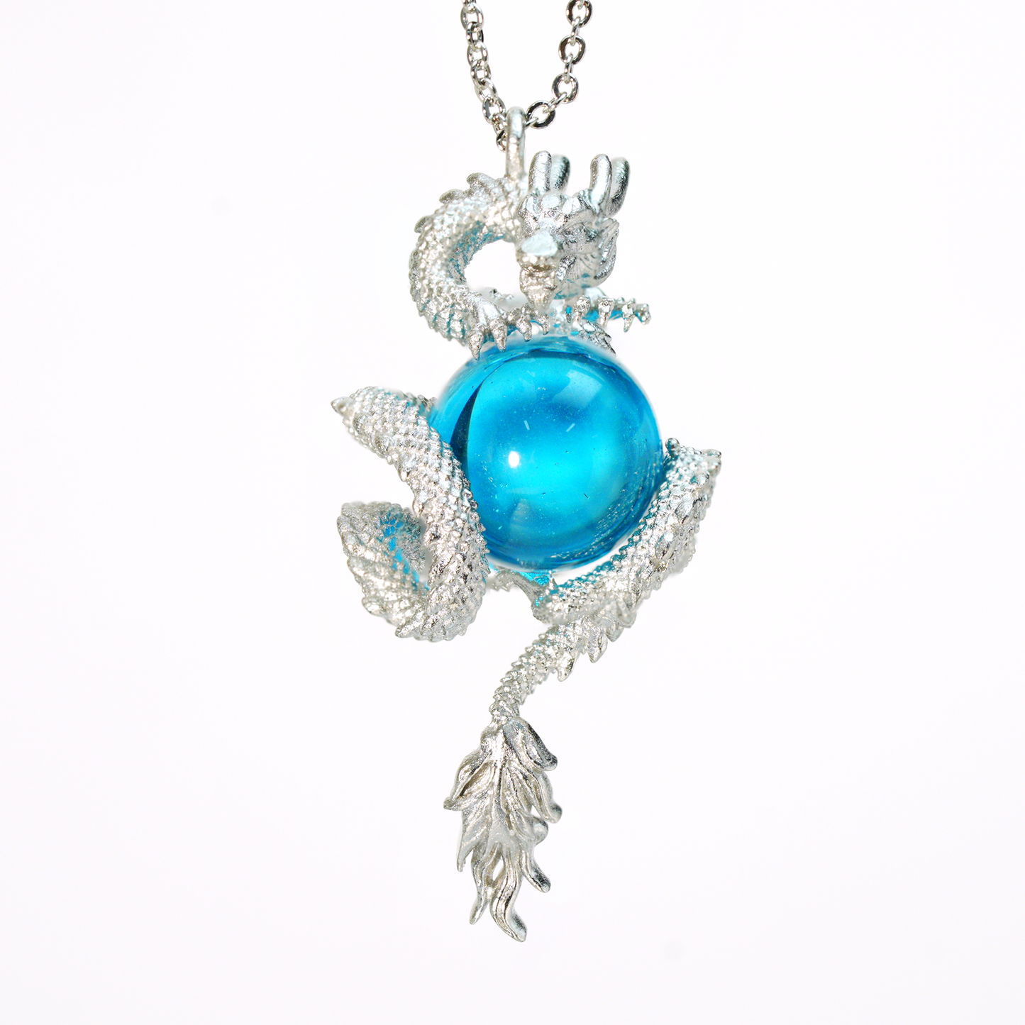 Orientalische Drachen-Totem-Halskette – Gewickelter Drachenanhänger mit blauer Energiekugel, mythisch inspirierter Unisex-Geschenkschmuck