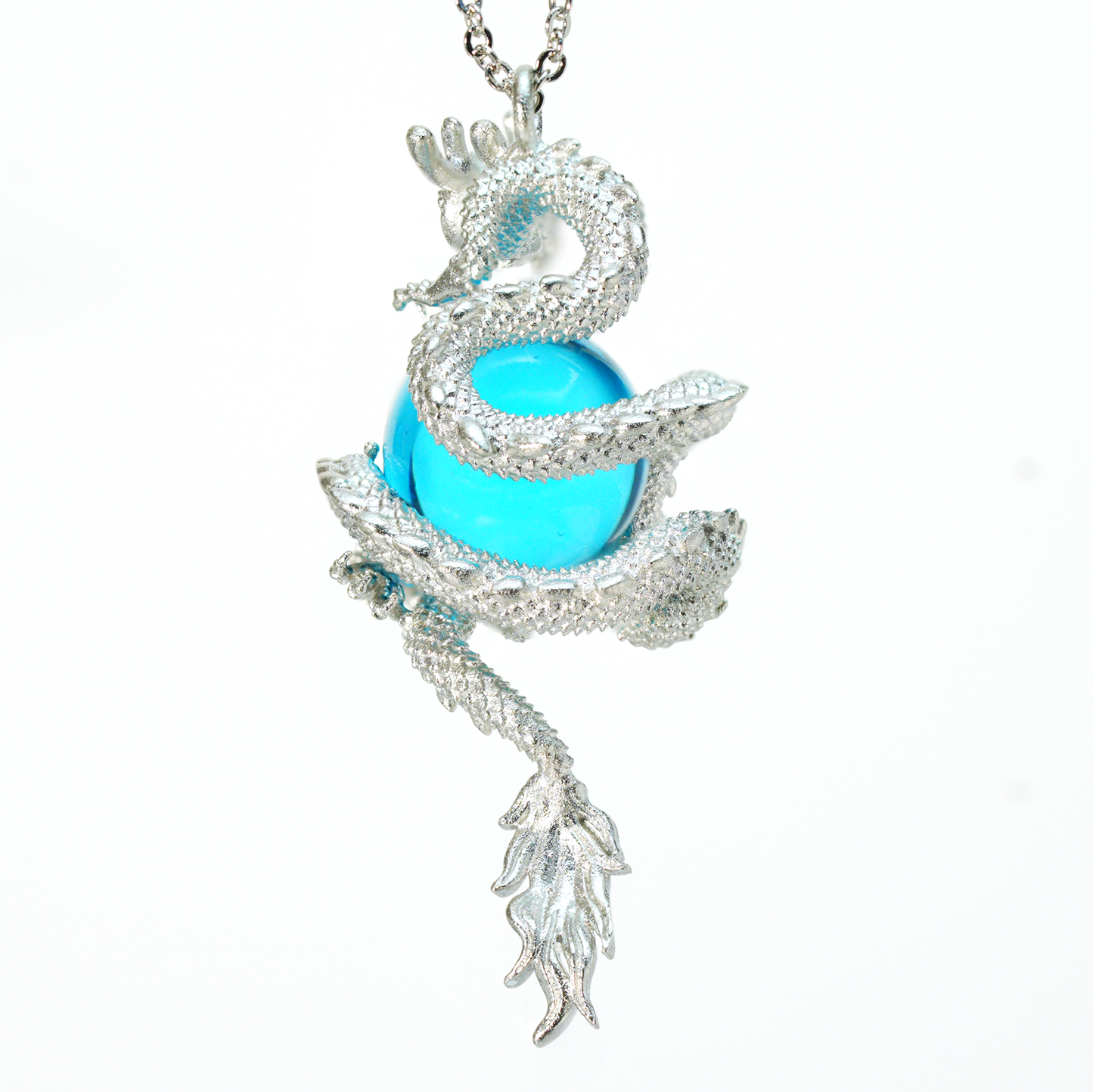 Orientalische Drachen-Totem-Halskette – Gewickelter Drachenanhänger mit blauer Energiekugel, mythisch inspirierter Unisex-Geschenkschmuck