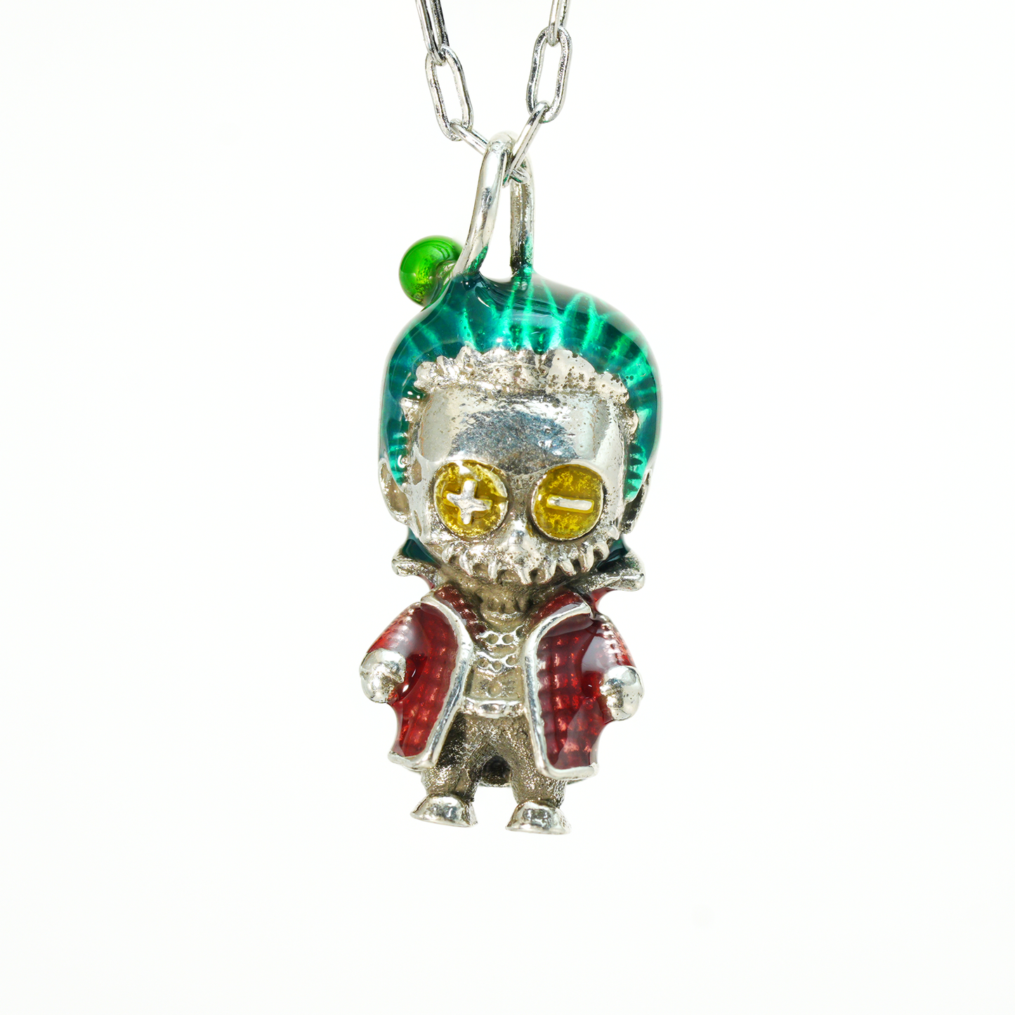 Halskette mit Chibi-Mischief-Puppenanhänger, grüner Clown-Charm, auffälliger Punk-Street-Style-Schmuck für Cosplay-Liebhaber