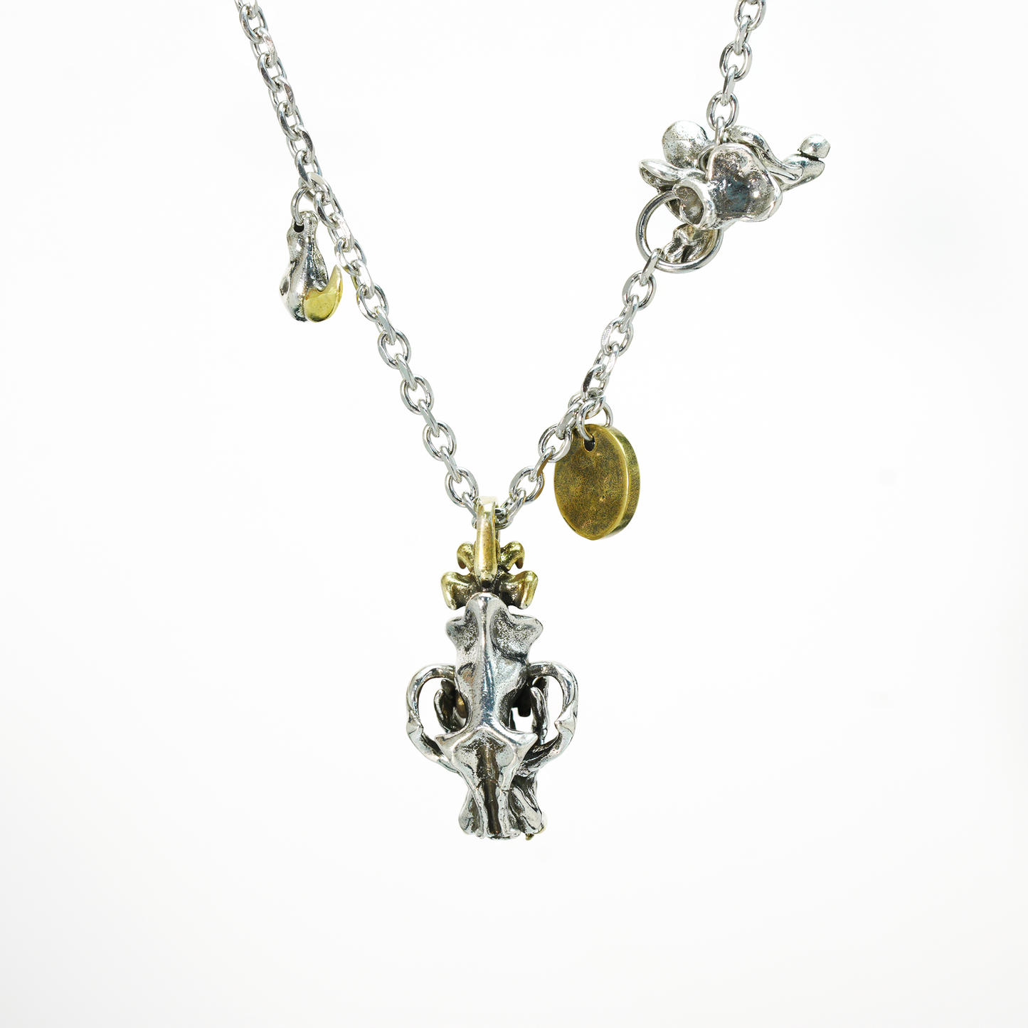 Mythic Beast Skull Pendant Necklace with Dragon Crest Medallion | Gothic Totem Jewelry for Fantasy Lovers