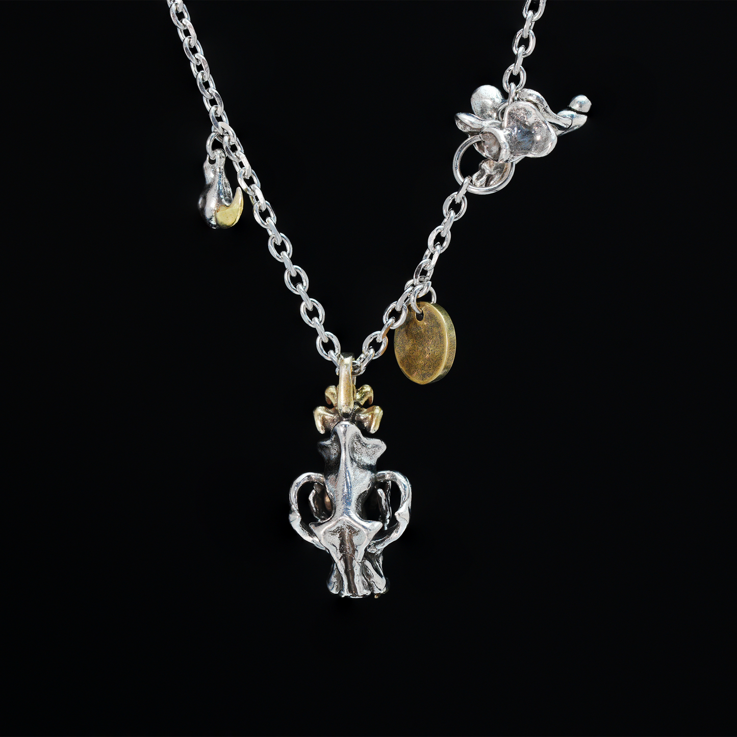 Mythic Beast Skull Pendant Necklace with Dragon Crest Medallion | Gothic Totem Jewelry for Fantasy Lovers