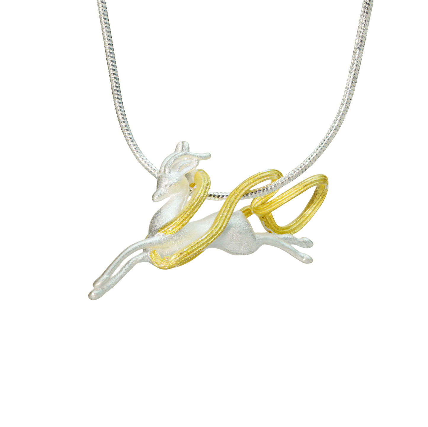 Running Deer Pendant Necklace – Dual-Tone Leaping Deer, Nature-Inspired Totem Jewelry, Fairytale Gift