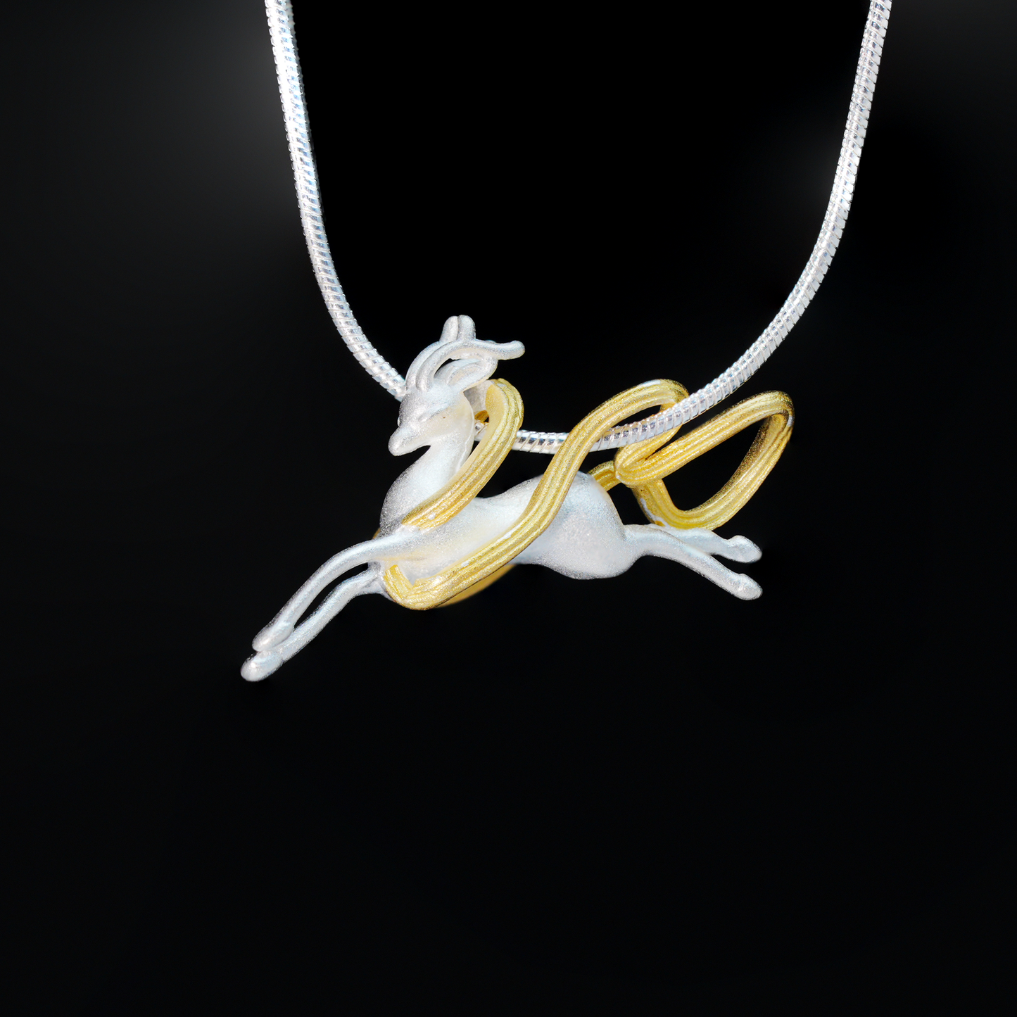 Running Deer Pendant Necklace – Dual-Tone Leaping Deer, Nature-Inspired Totem Jewelry, Fairytale Gift