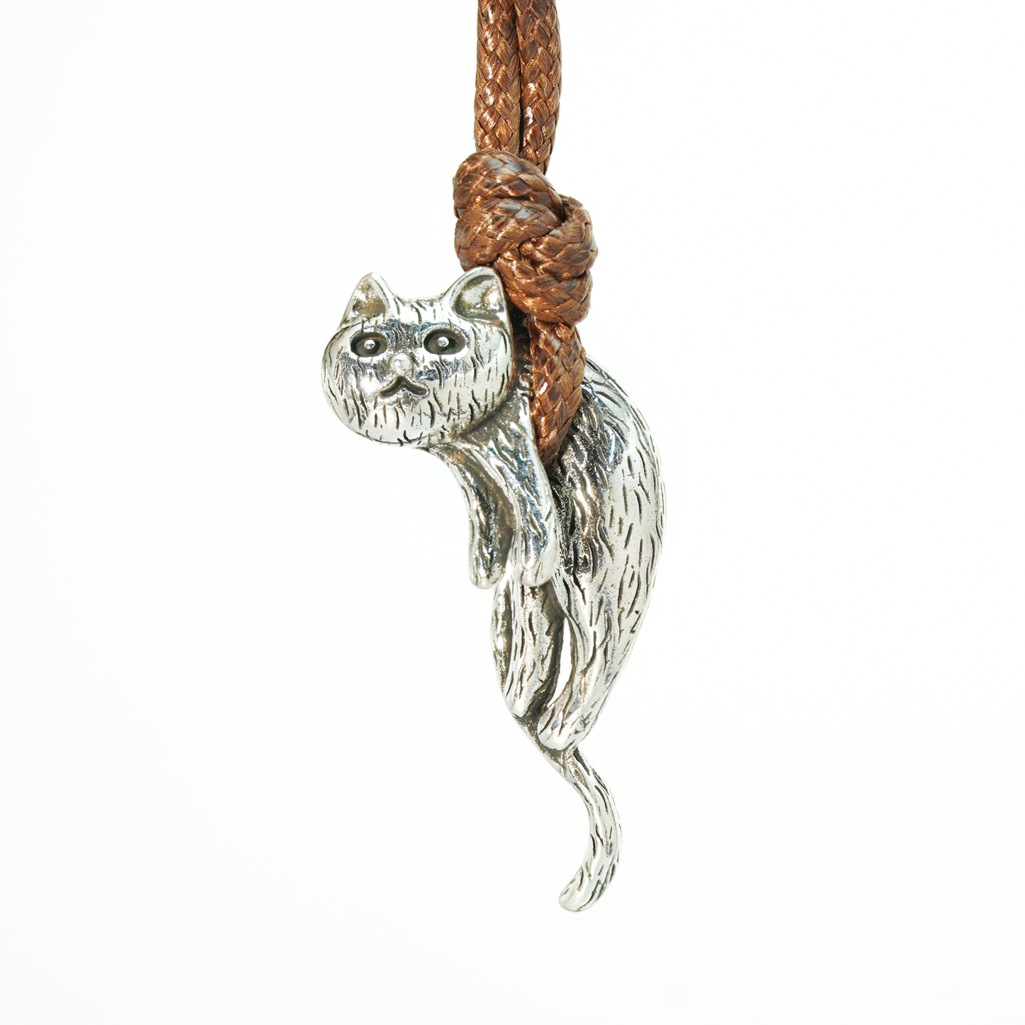 Hanging Cat Pendant – Playful Cat Necklace with Climbing Detail, Handmade Animal Jewelry Gift for Cat Lovers