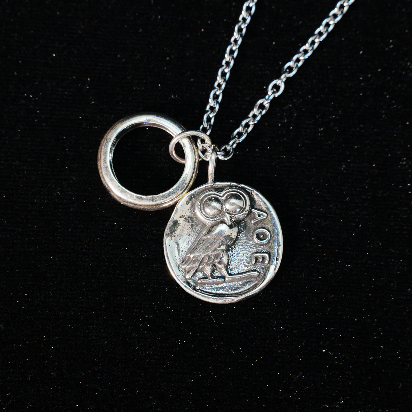 Greek Owl Coin Pendant Necklace | Wisdom Totem Jewelry | Antique Athenian Style Unisex Necklace for Everyday Wear