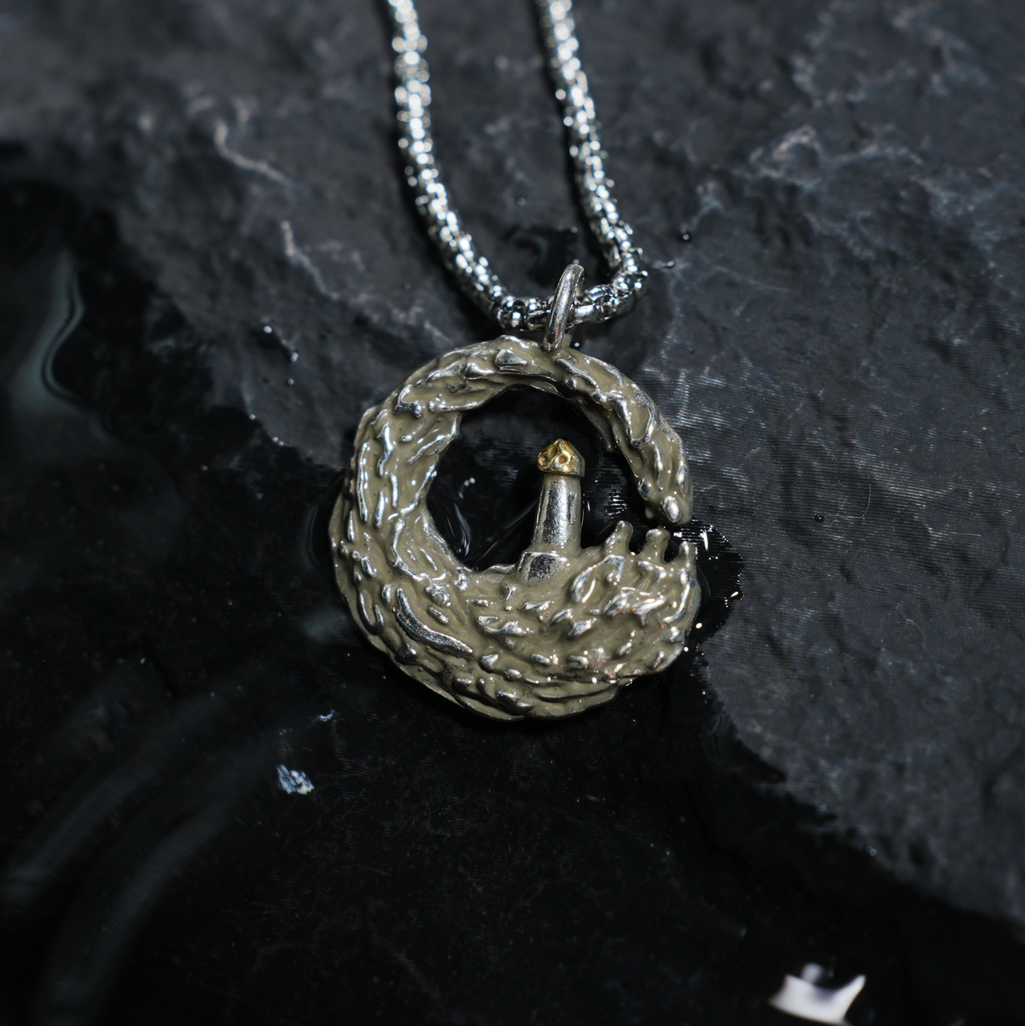 Lighthouse in Wave Pendant Necklace | Ocean Symbol Jewelry | Minimalist Nautical Unisex Accessory with Gold Accent