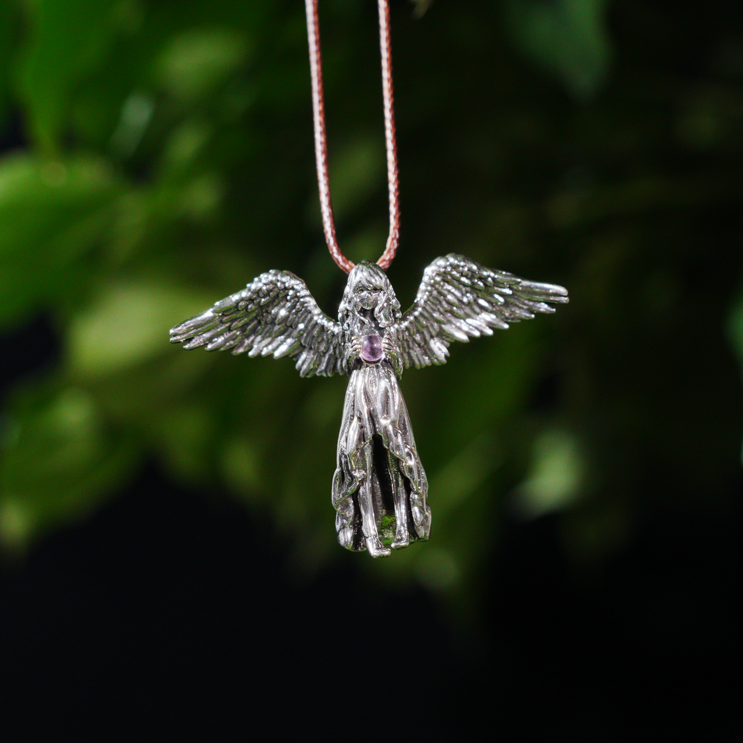 Guardian Angel Wings Pendant Necklace – Vintage Carved Spiritual Jewelry, Pendant for Blessings & Protection