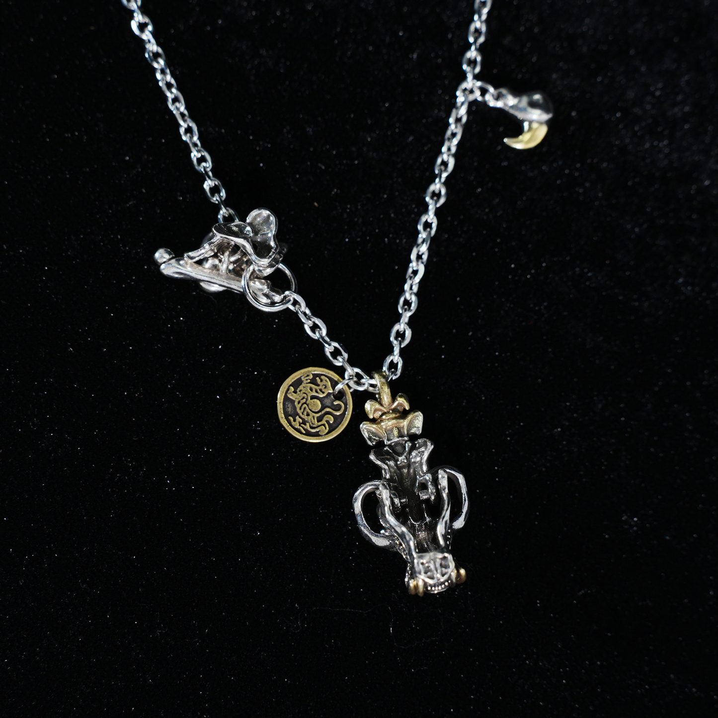 Mythic Beast Skull Pendant Necklace with Dragon Crest Medallion | Gothic Totem Jewelry for Fantasy Lovers