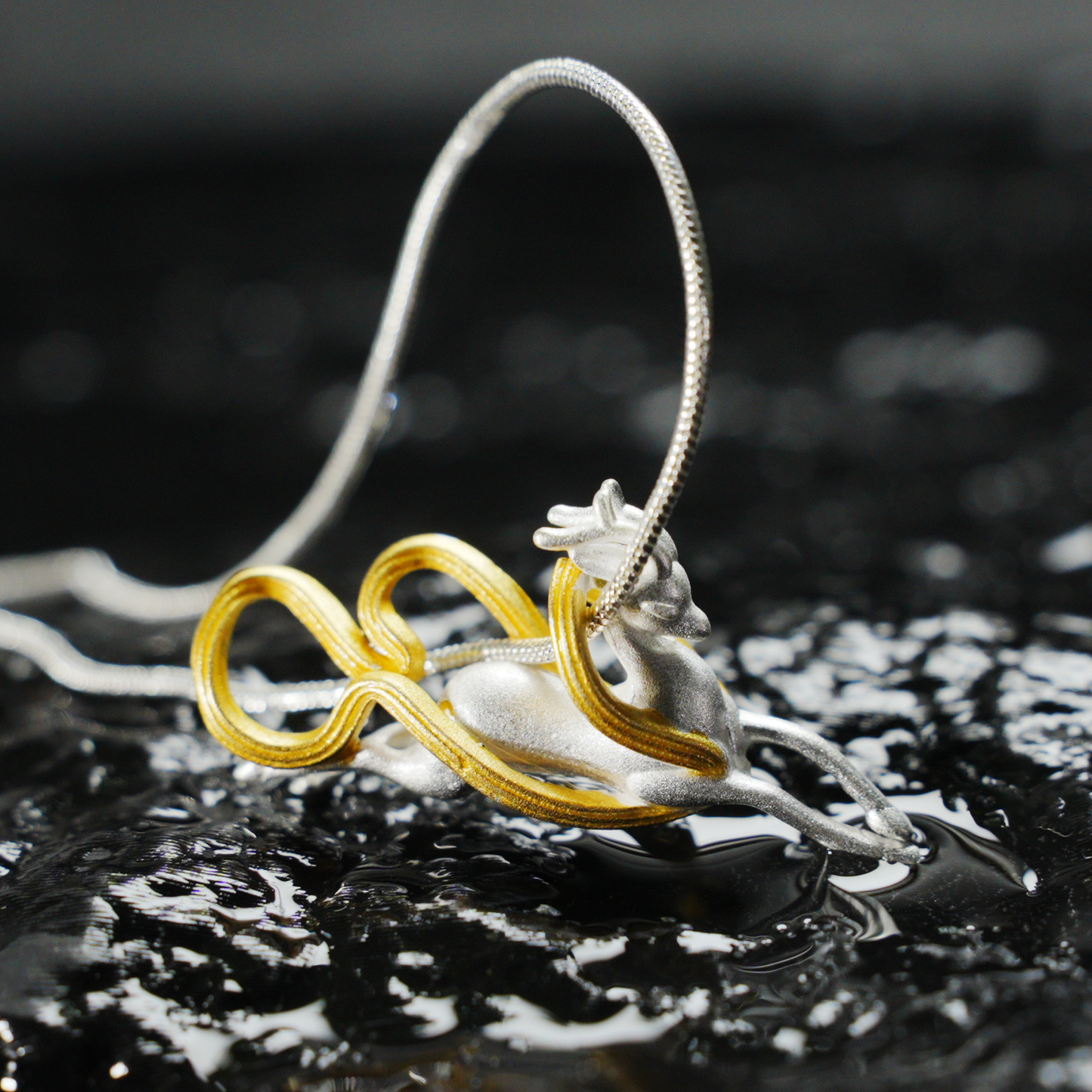 Running Deer Pendant Necklace – Dual-Tone Leaping Deer, Nature-Inspired Totem Jewelry, Fairytale Gift