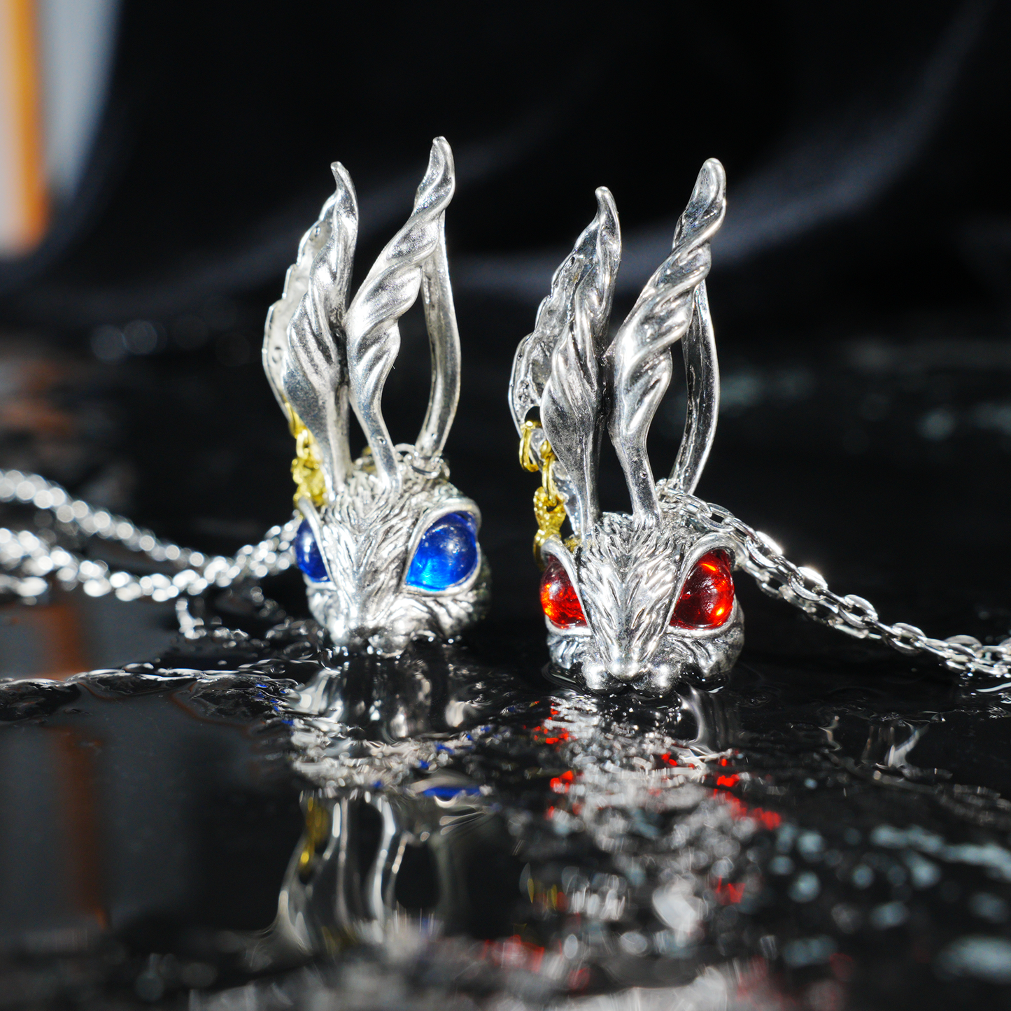 Gothic Red-Eyed Bunny Necklace, Fantasy Animal Totem Pendant, Spiritual Amulet Jewelry, Unique Gift for Dark Aesthetic and Holiday Wear