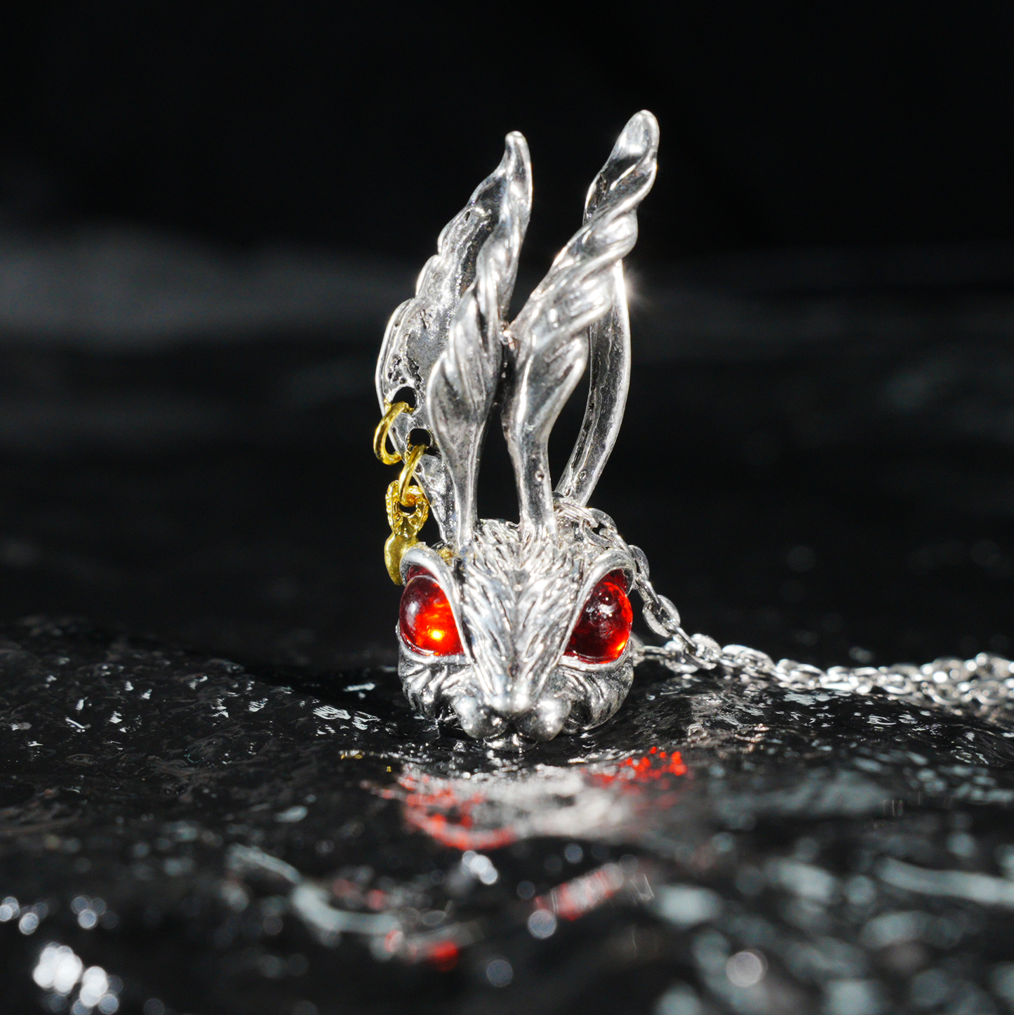 Gothic Red-Eyed Bunny Necklace, Fantasy Animal Totem Pendant, Spiritual Amulet Jewelry, Unique Gift for Dark Aesthetic and Holiday Wear