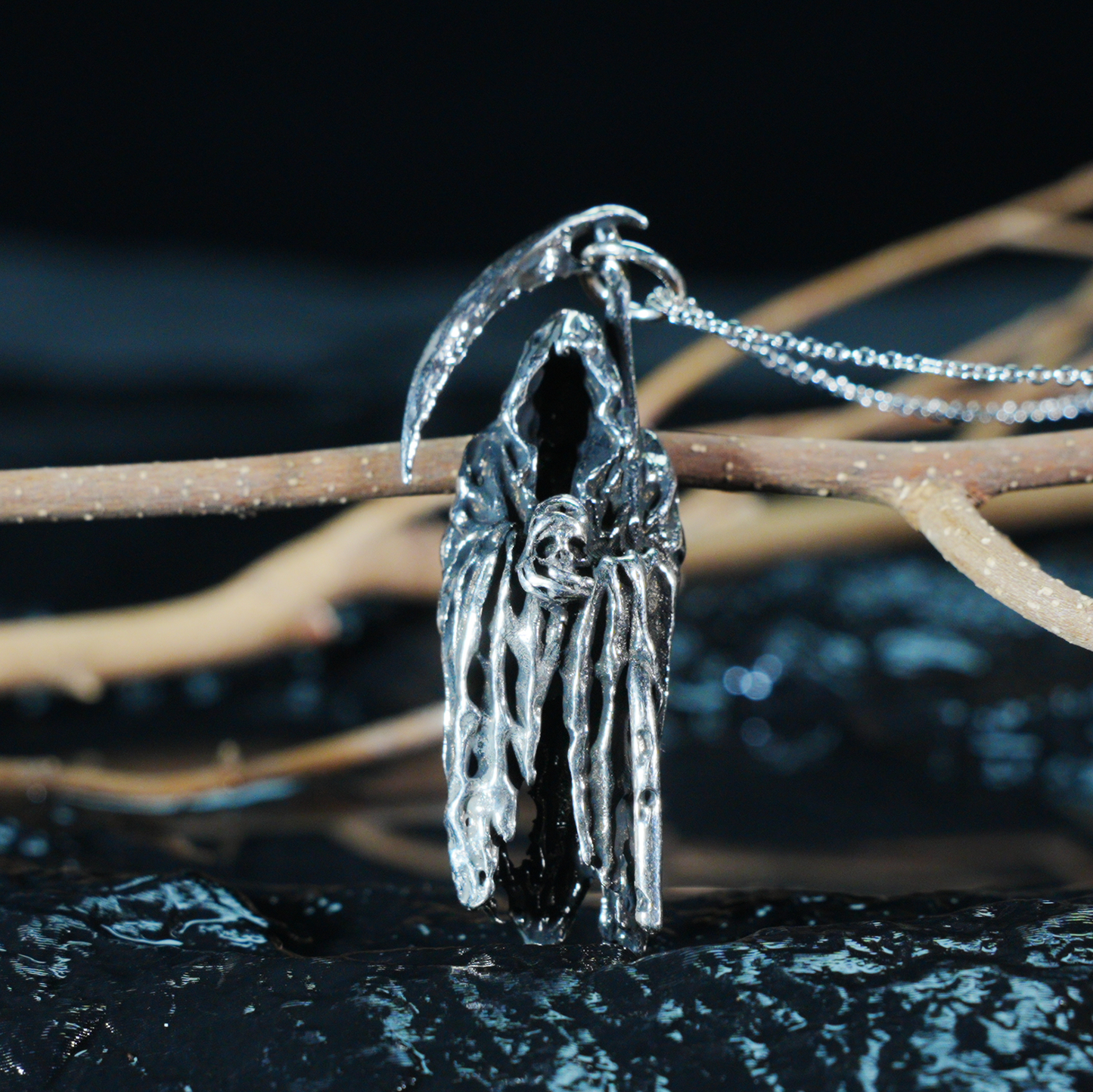 Gothic Grim Reaper Pendant, Dark Amulet Necklace, Hooded Scythe Figure Jewelry, Punk Occult Style for Gothic Outfit & Spiritual Wearers